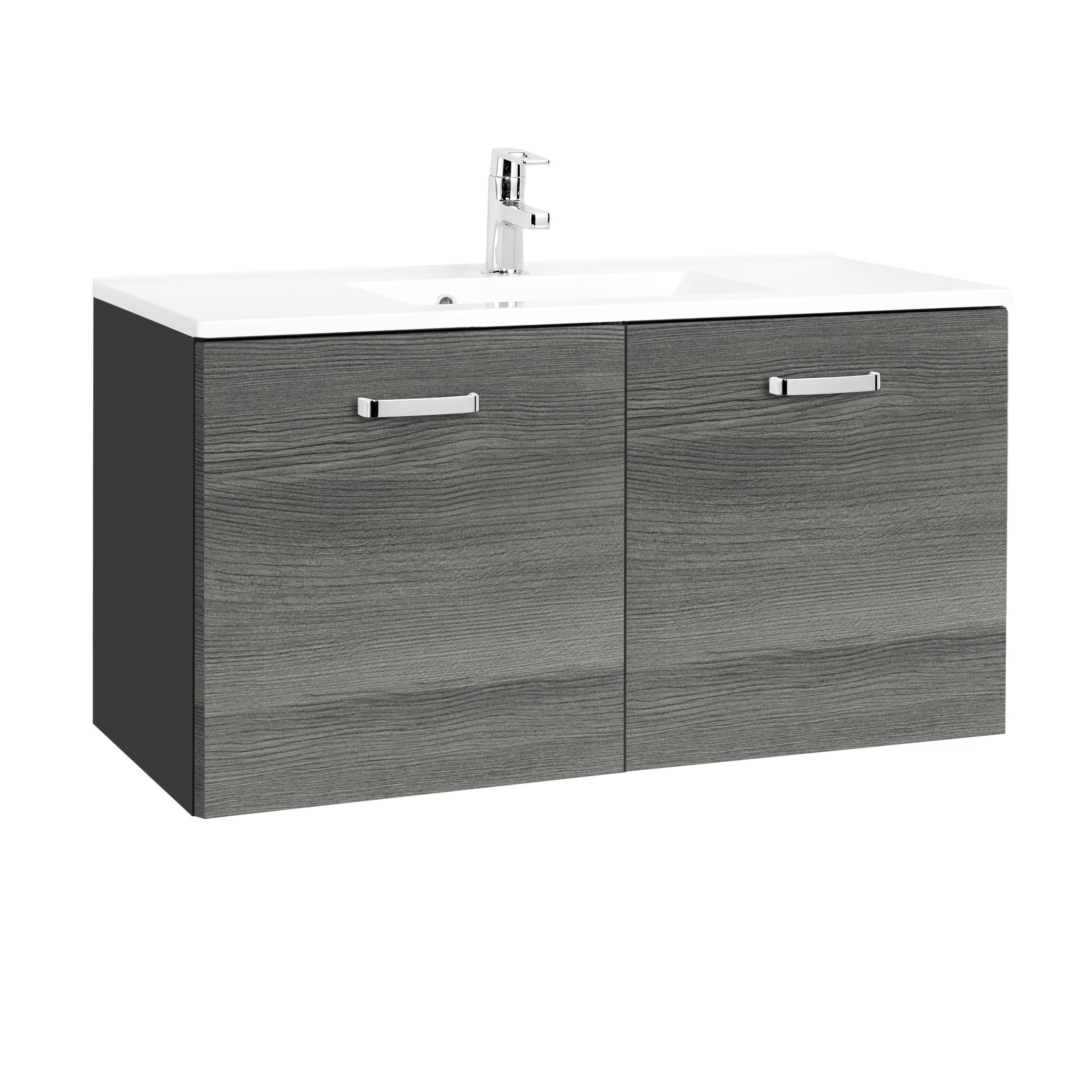 Meuble vasque Bobbi 100cm 2 portes - graphite/chêne gris