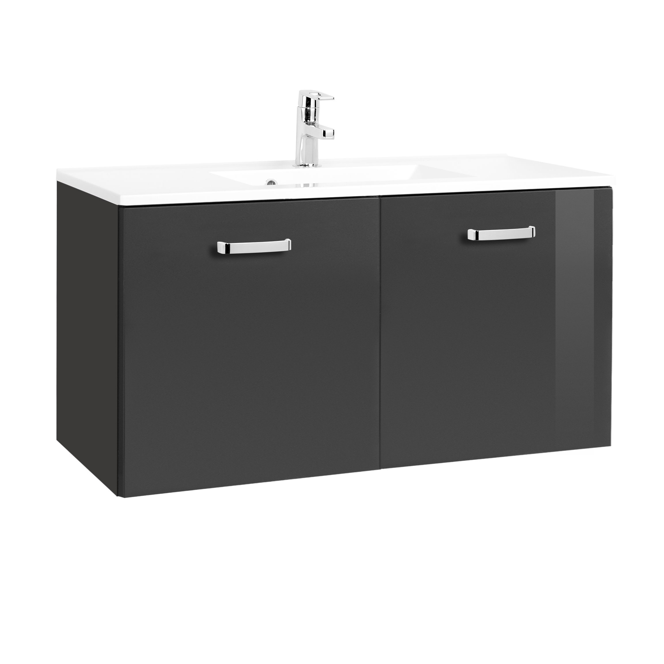 Meuble vasque Bobbi 100cm 2 portes - graphite/gris brillant