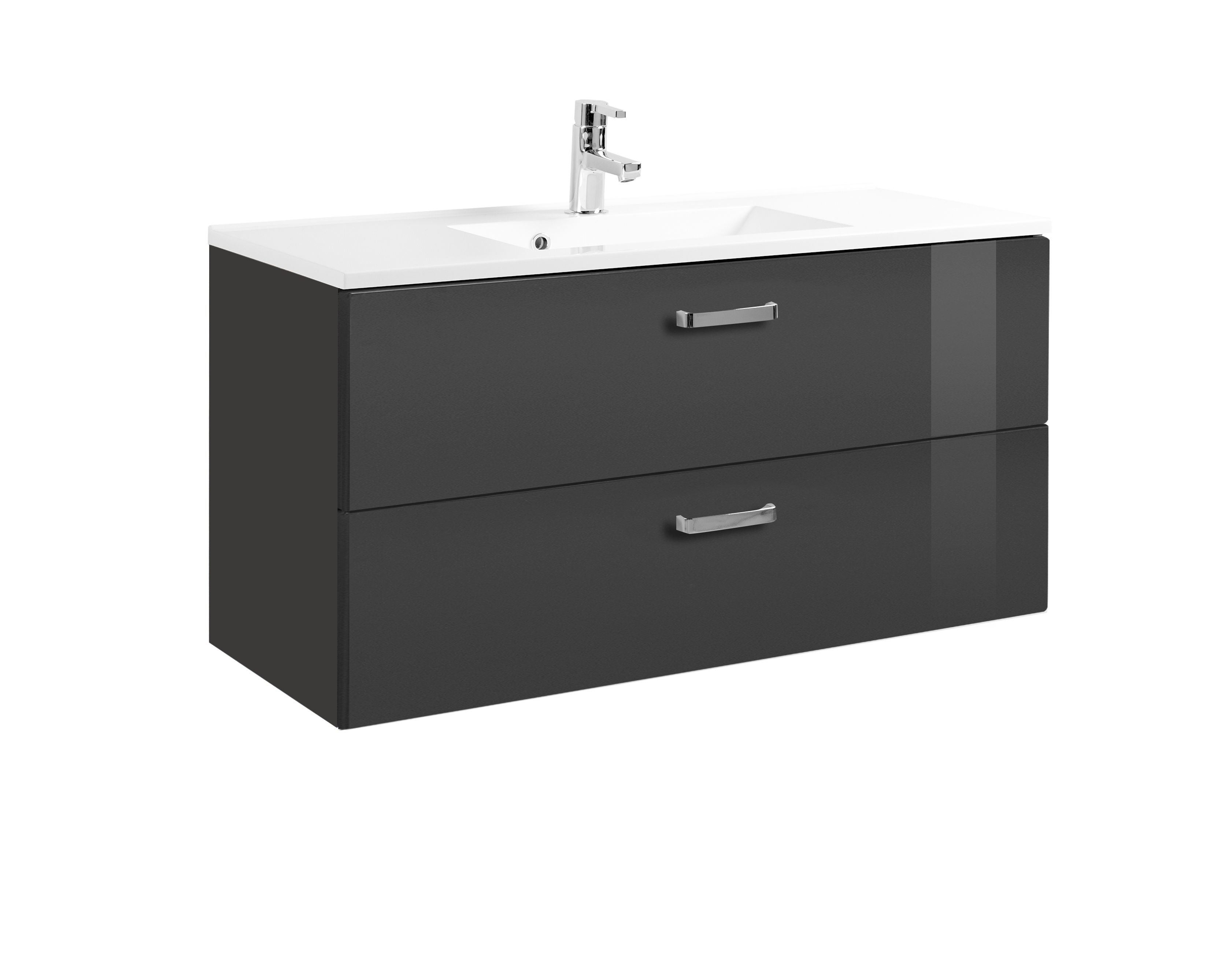 Meuble vasque Bobbi 100cm 2 tiroirs - graphite/gris brillant - Image 6
