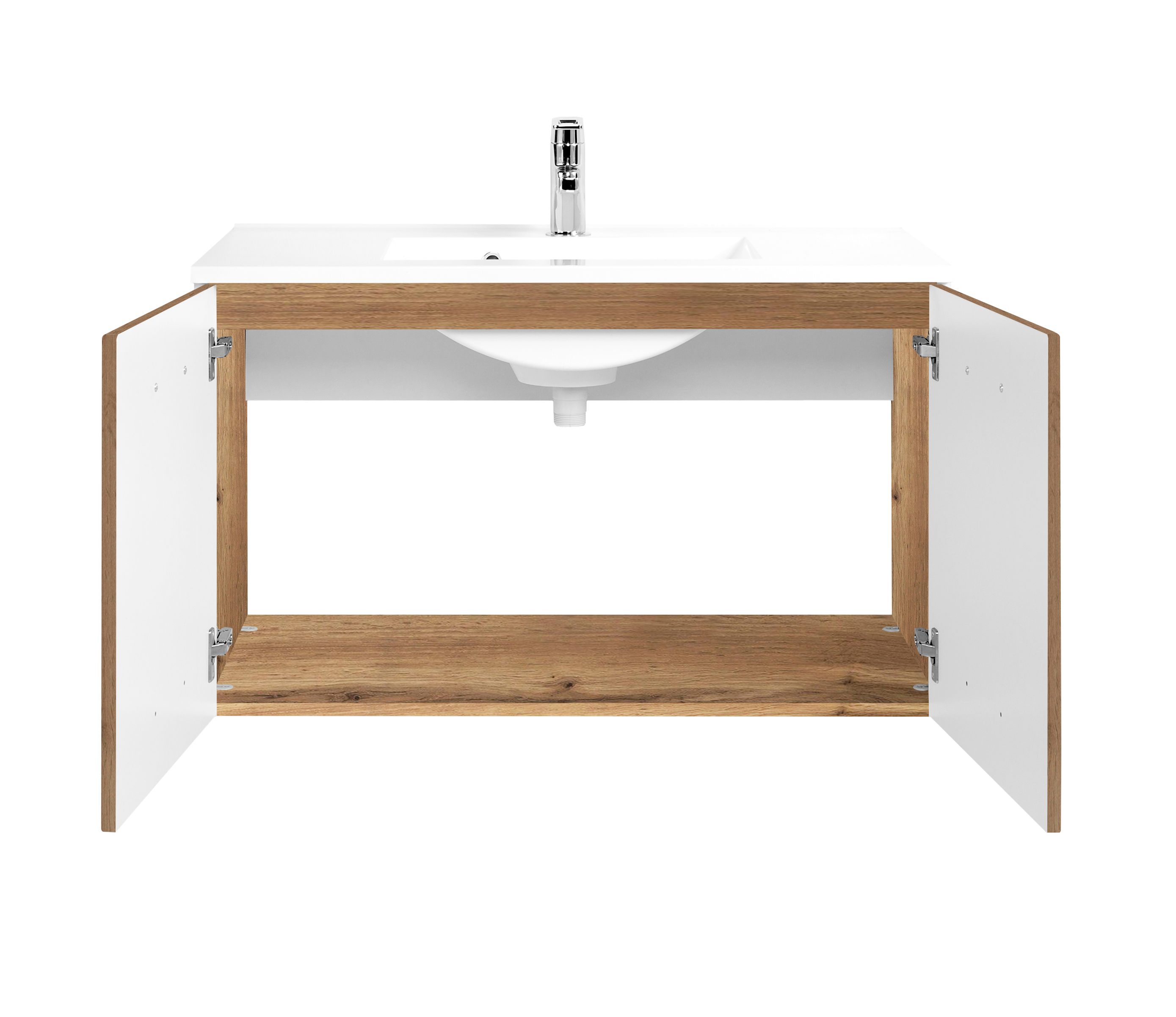 Meuble vasque Bobbi 100cm avec 2 portes et vasque céramique - chêne - Image 4