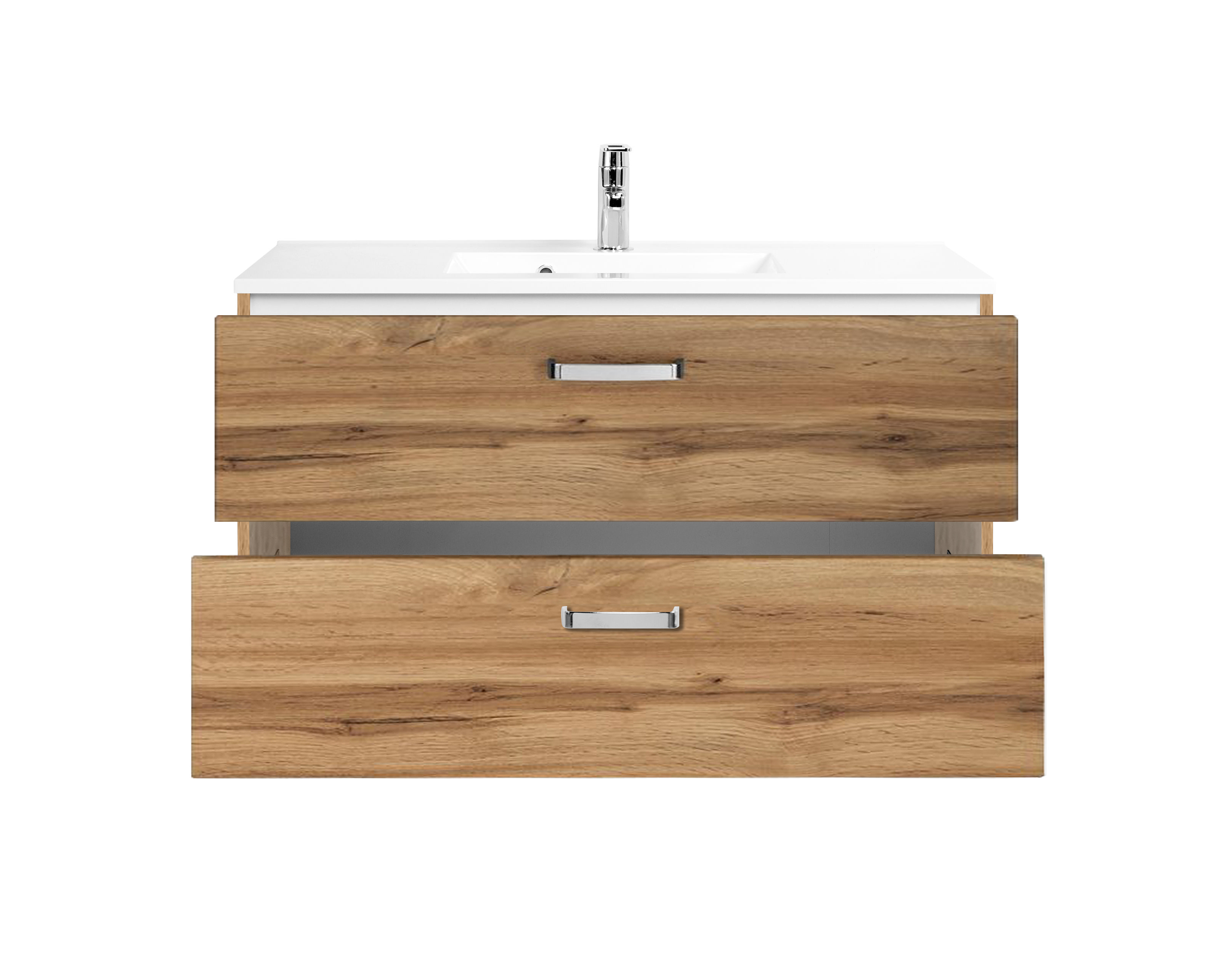 Meuble vasque Bobbi 100cm avec 2 tiroirs et vasque céramique - chêne - Image 6