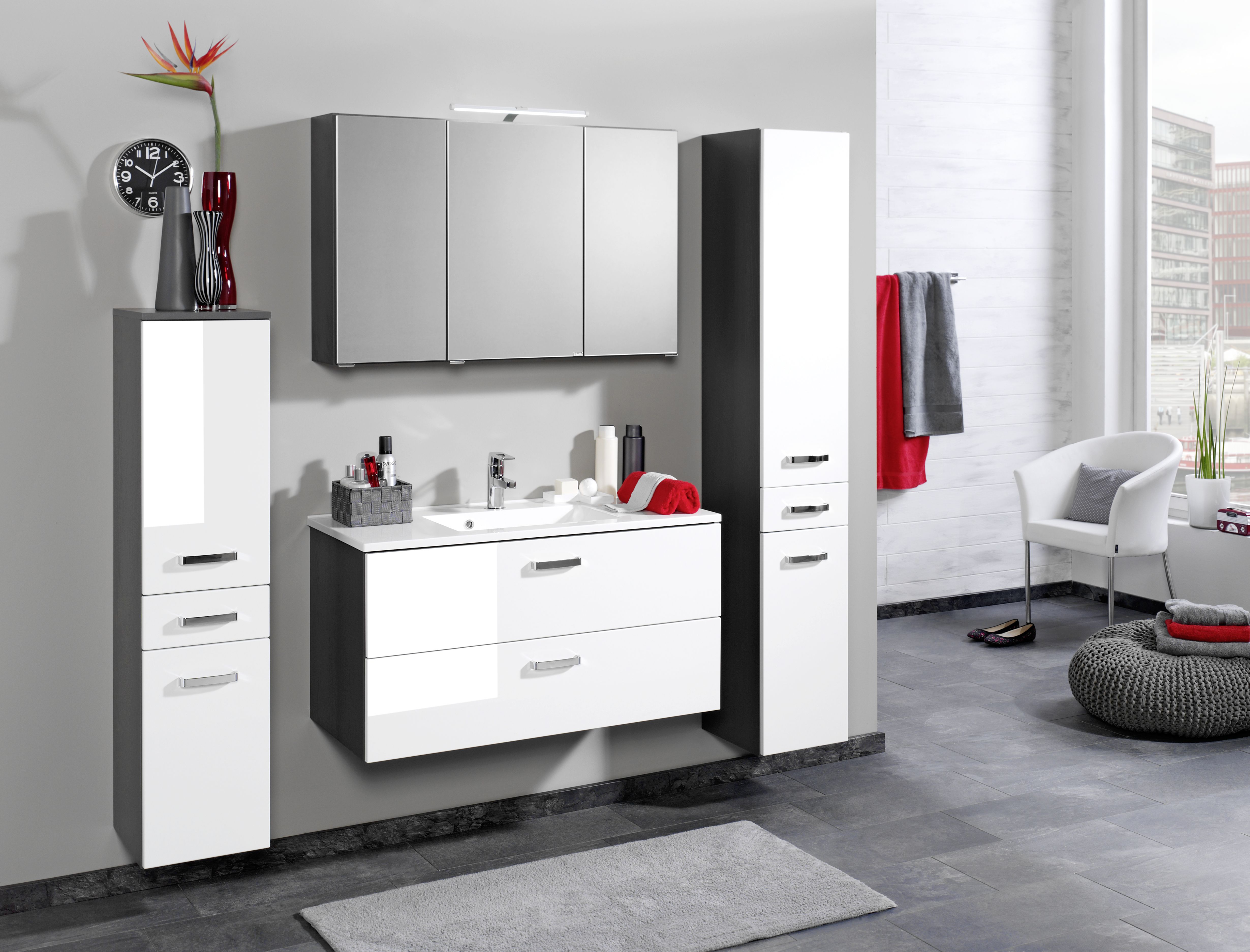 Meuble vasque Bobbi 100cm avec 2 tiroirs et vasque céramique - graphite/blanc brillant - Image 2