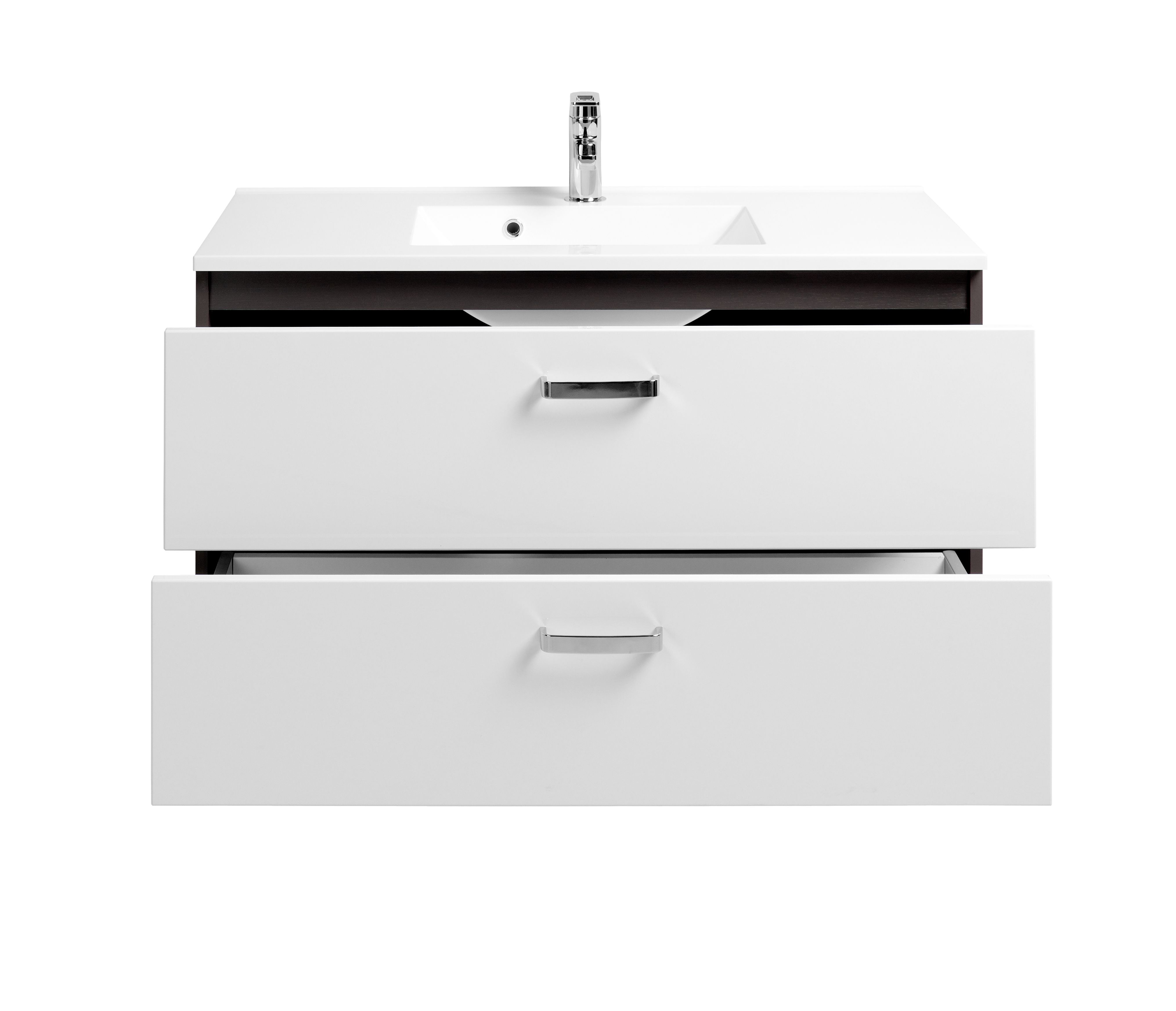 Meuble vasque Bobbi 100cm avec 2 tiroirs et vasque céramique - graphite/blanc brillant - Image 6