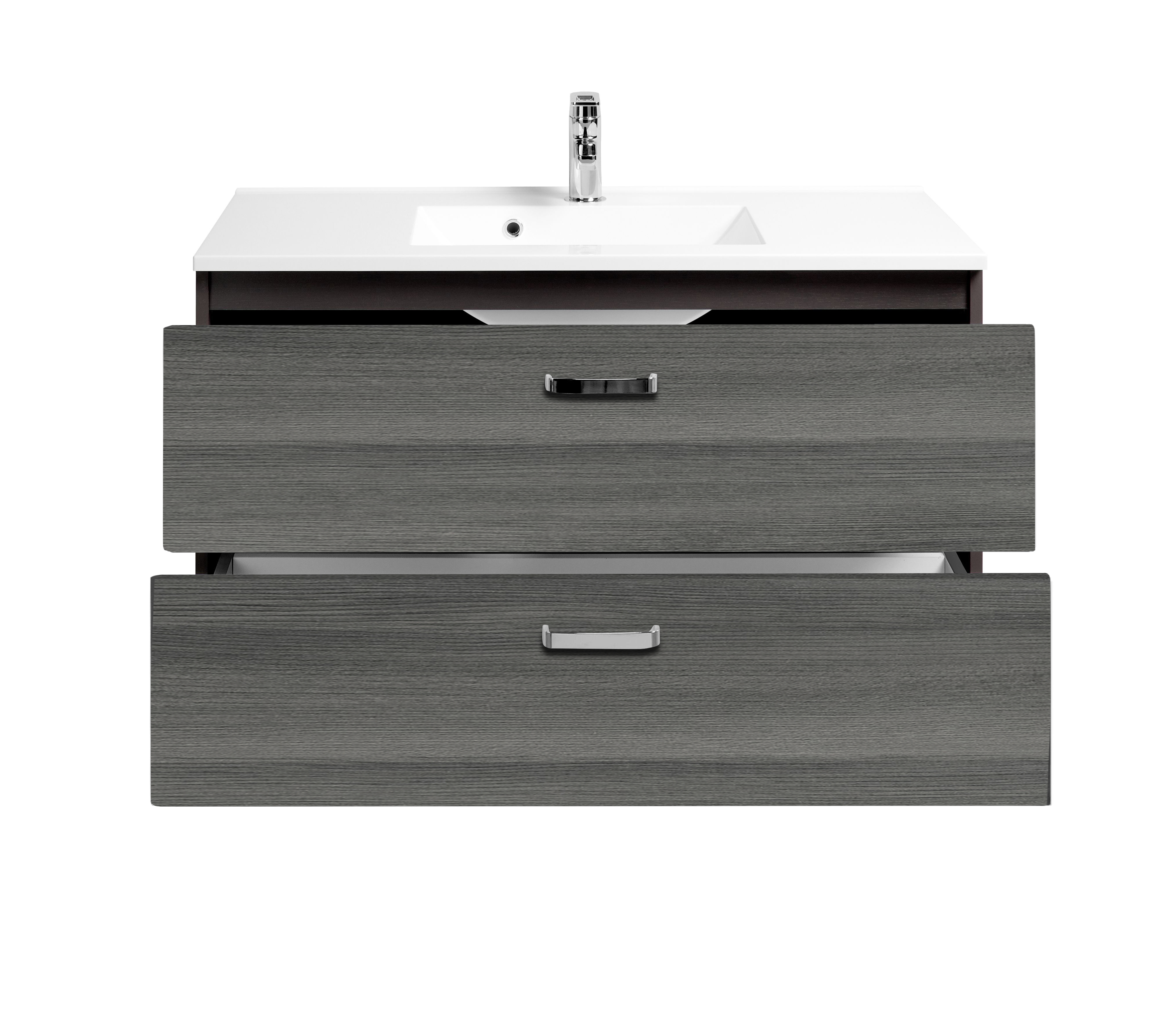 Meuble vasque Bobbi 100cm avec 2 tiroirs et vasque céramique - graphite/chêne gris - Image 6