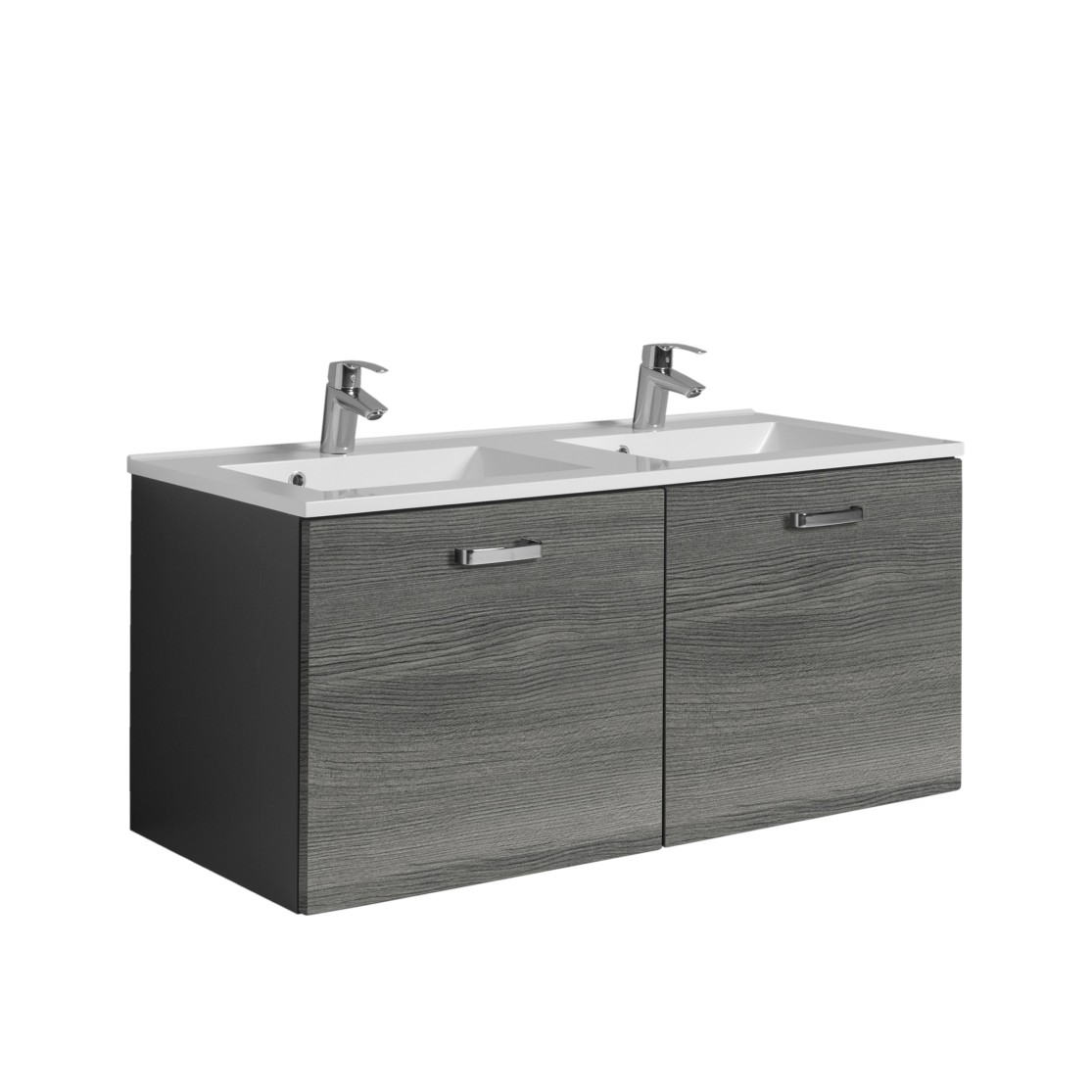 Meuble vasque Bobbi 120cm avec double vasque et 2 tiroirs - graphite/chêne gris - Image 7