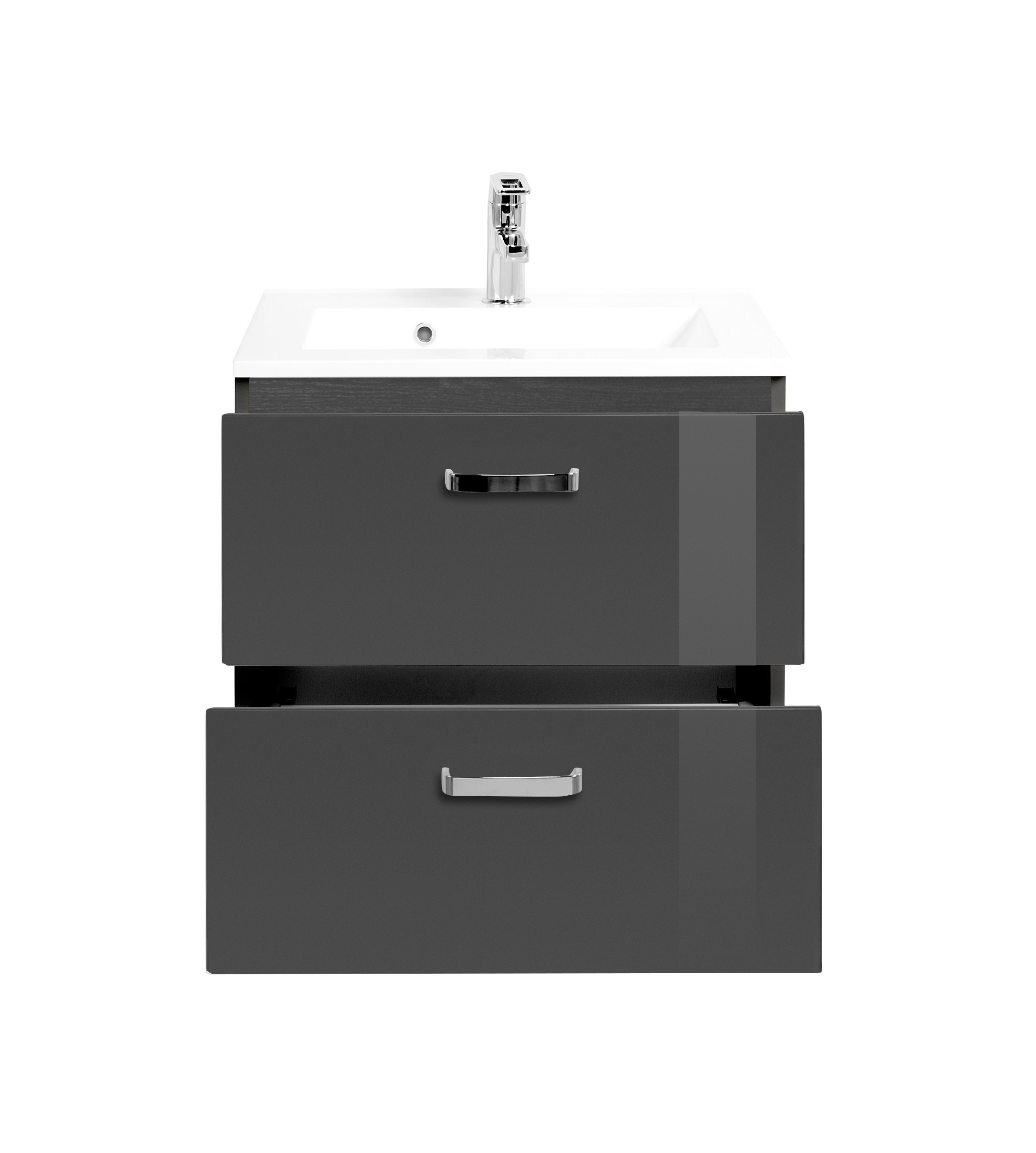 Meuble vasque Bobbi 60cm 2 tiroirs - graphite/gris brillant - Image 4