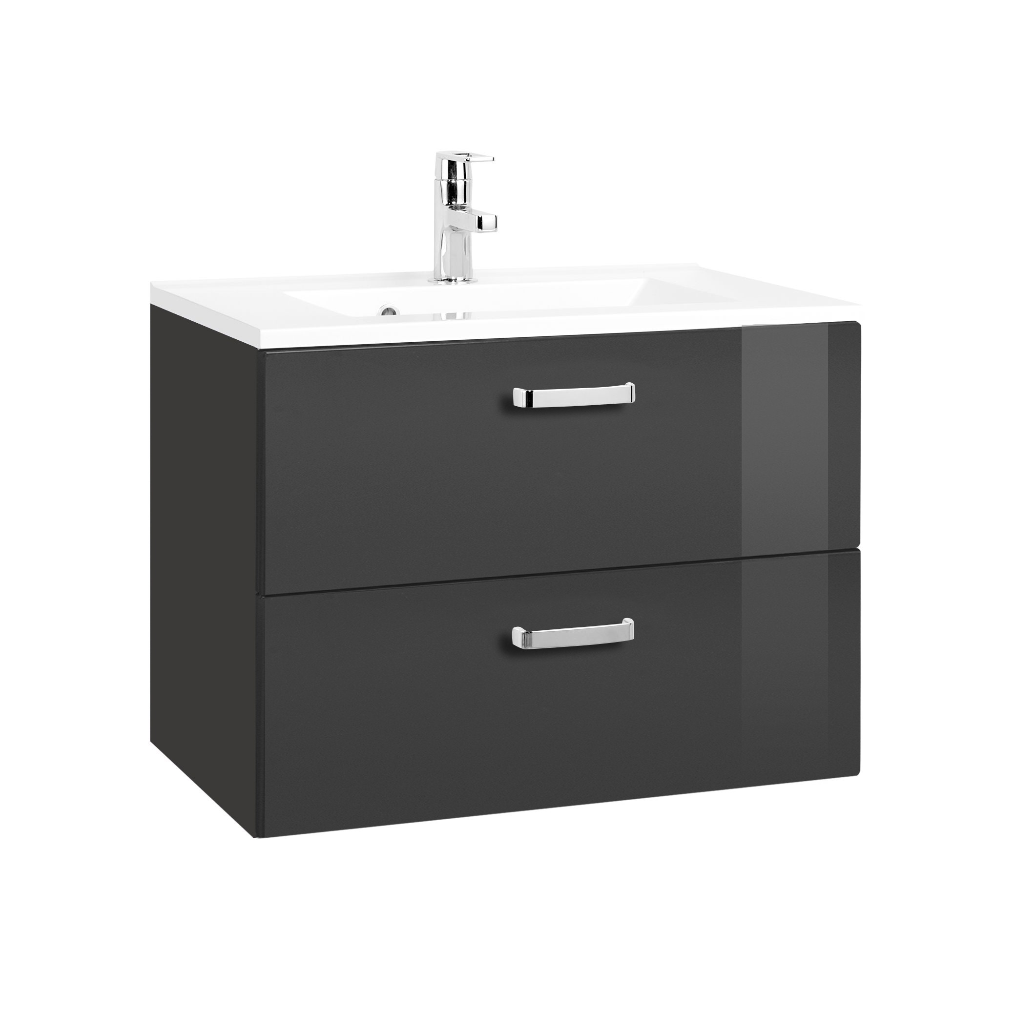 Meuble vasque Bobbi 70cm 2 tiroirs - graphite/gris brillant
