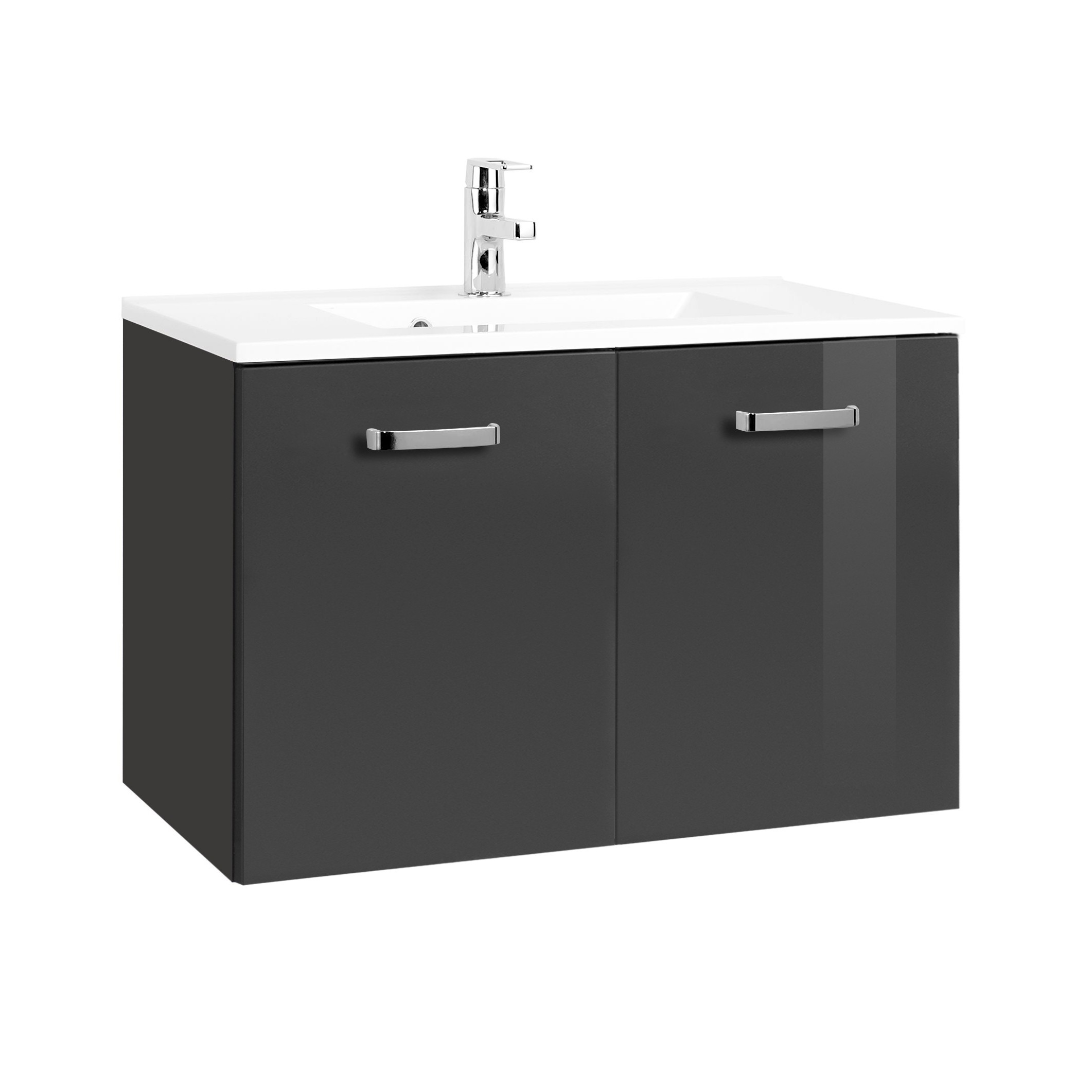 Meuble vasque Bobbi 80cm 2 portes - graphite/gris brillant