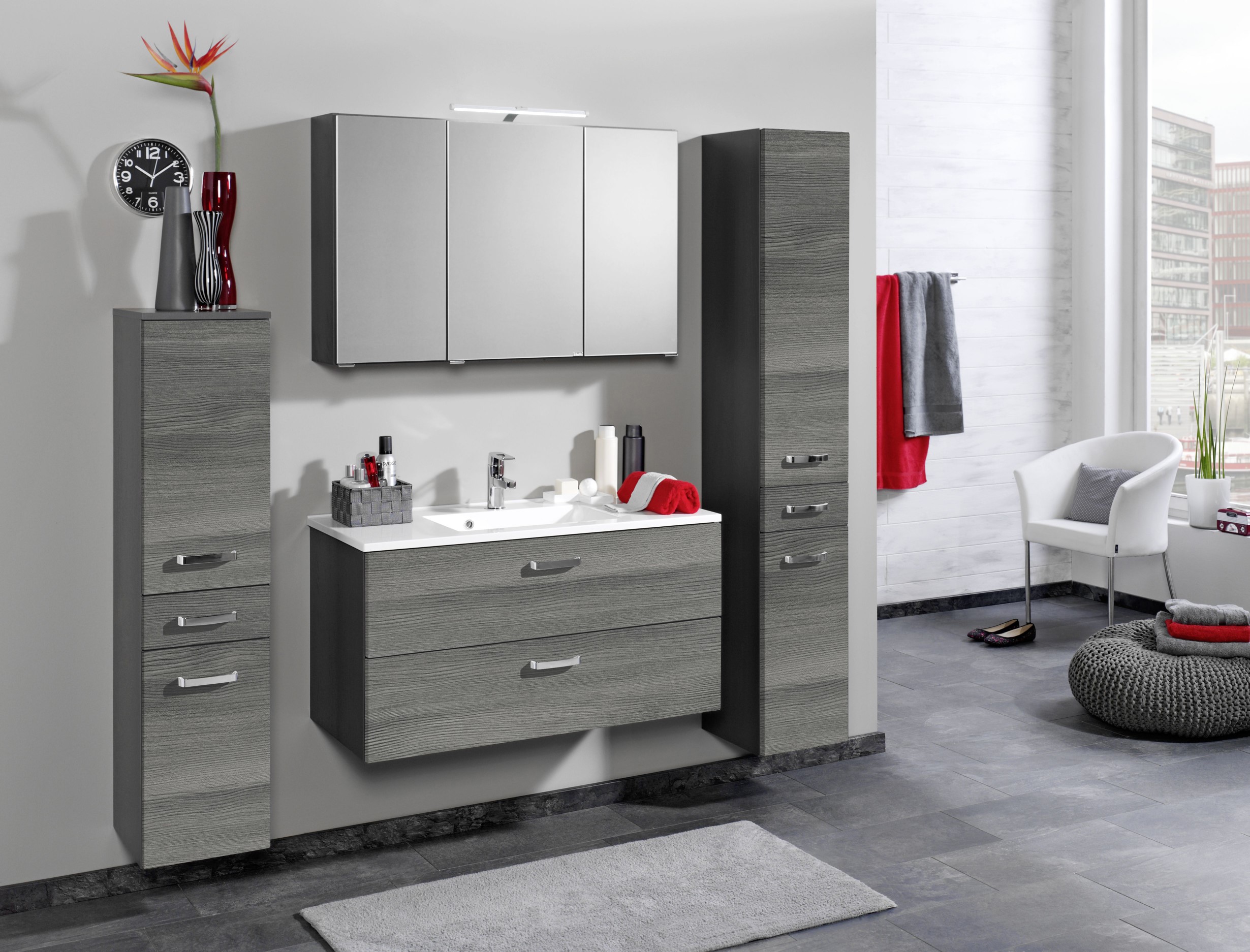 Meuble vasque Bobbi 80cm 2 tiroirs - graphite/chêne gris - Image 2