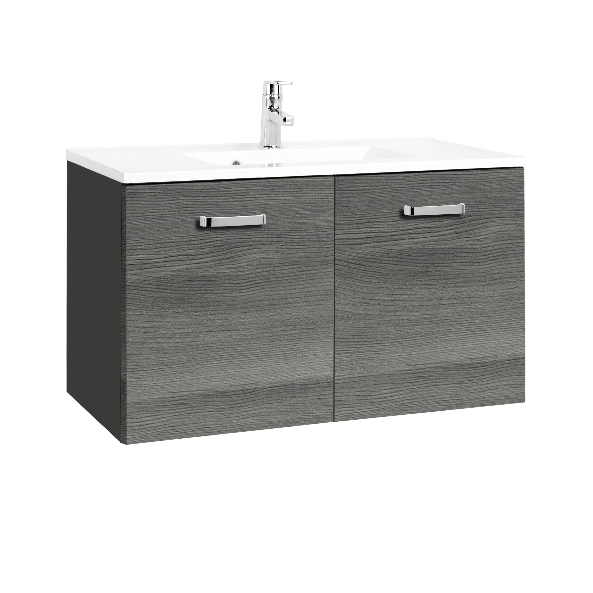 Meuble vasque Bobbi 90cm 2 portes - graphite/chêne gris - Image 1