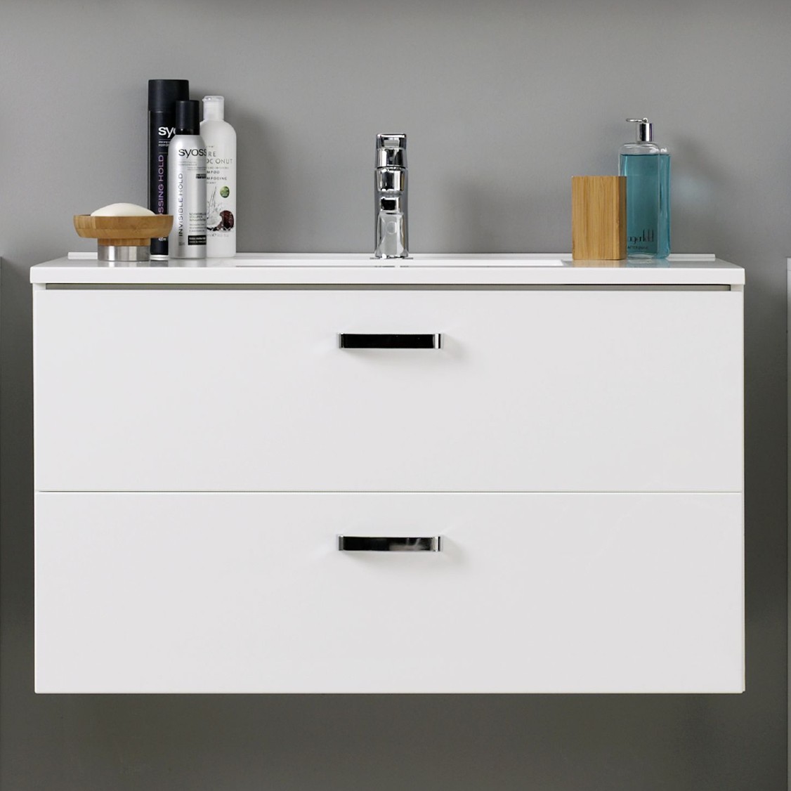 Meuble vasque Bobbi 90cm 2 tiroirs - blanc