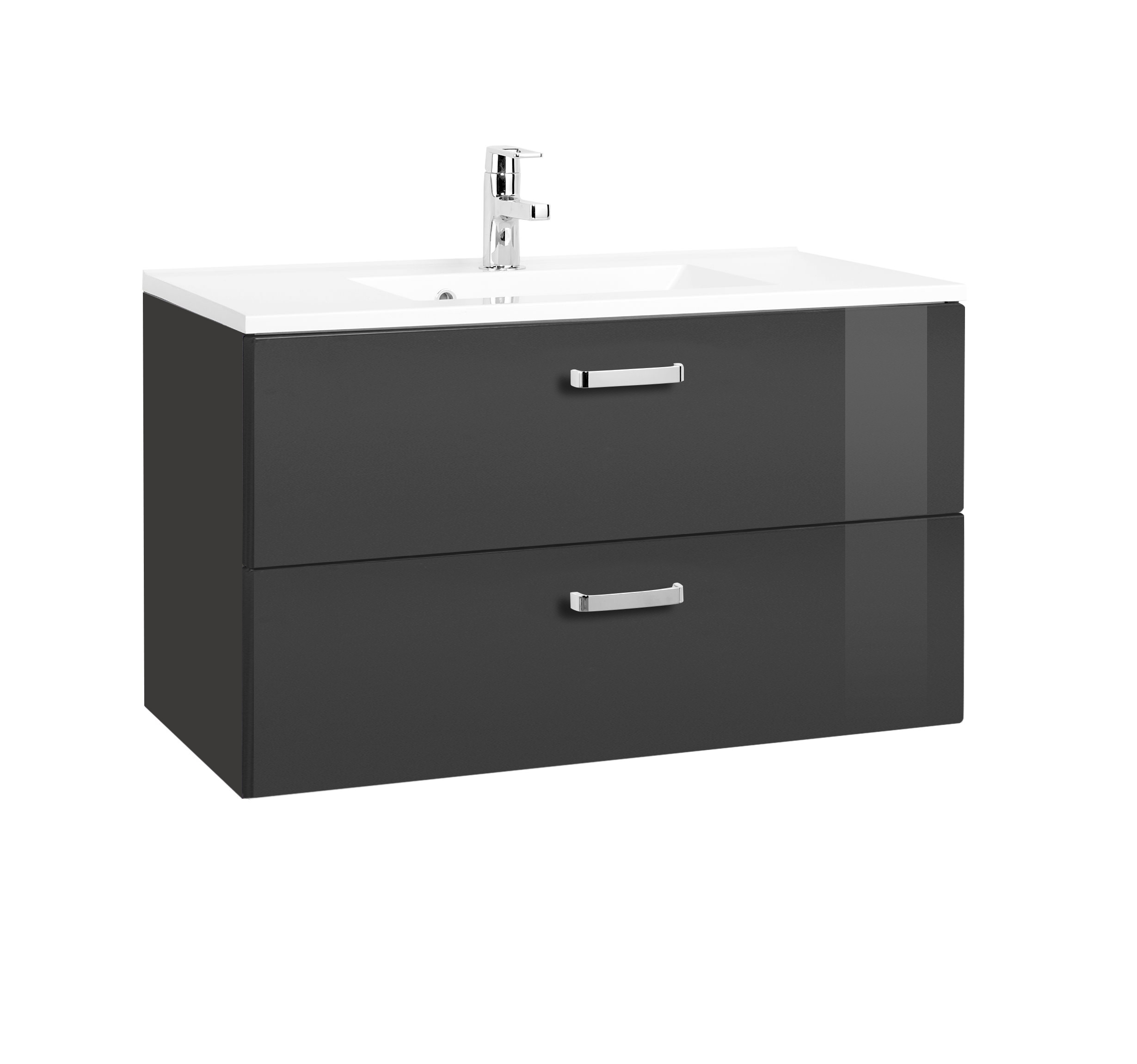 Meuble vasque Bobbi 90cm 2 tiroirs - graphite/gris brillant - Image 6