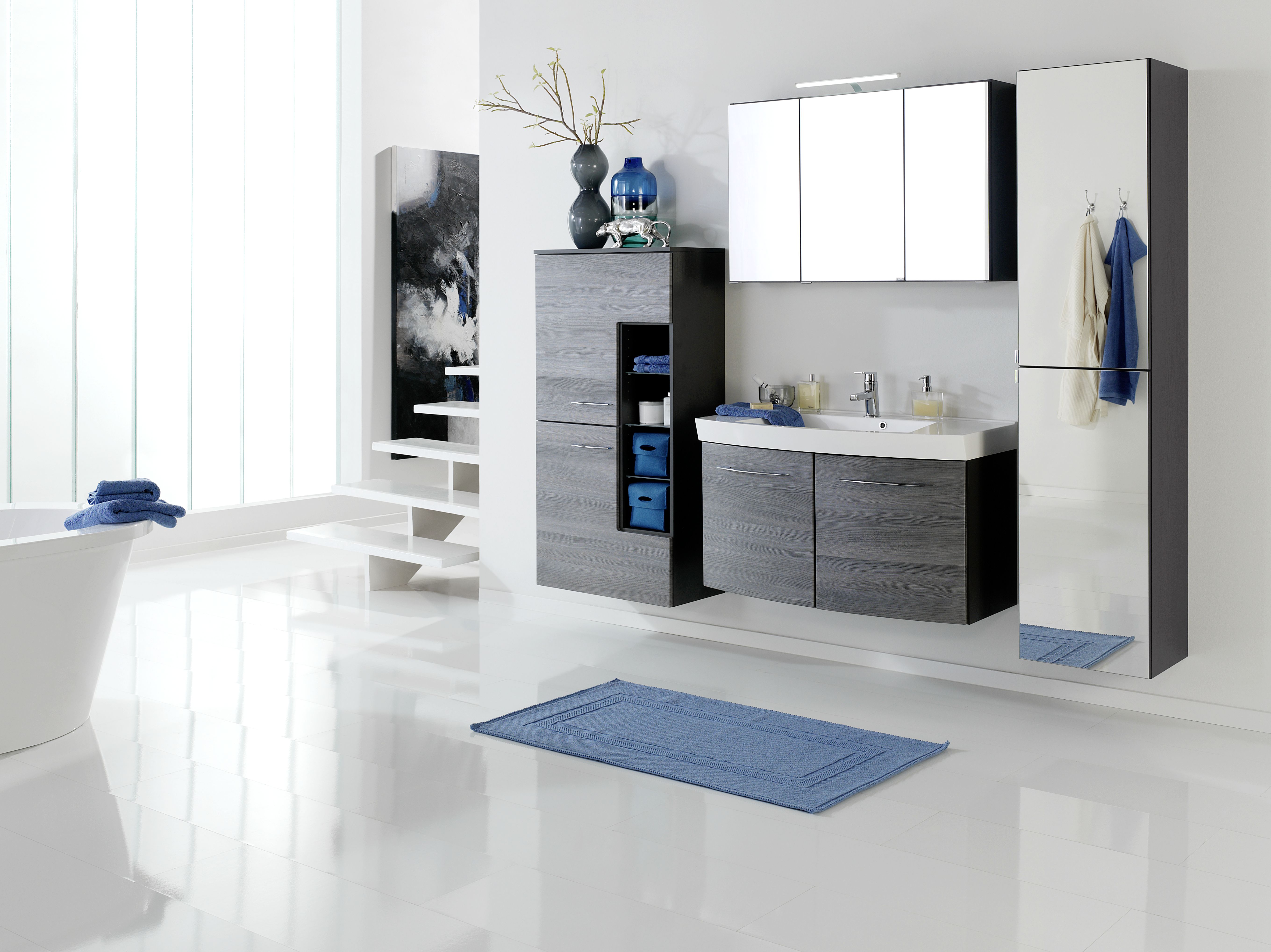 Meuble vasque Florent courbé 100cm 2 portes - graphite/chêne gris - Image 3