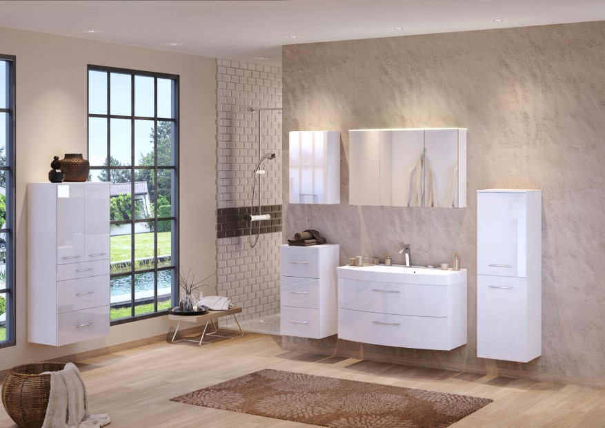 Meuble vasque Florent courbé 100cm 2 tiroirs - blanc - Image 2