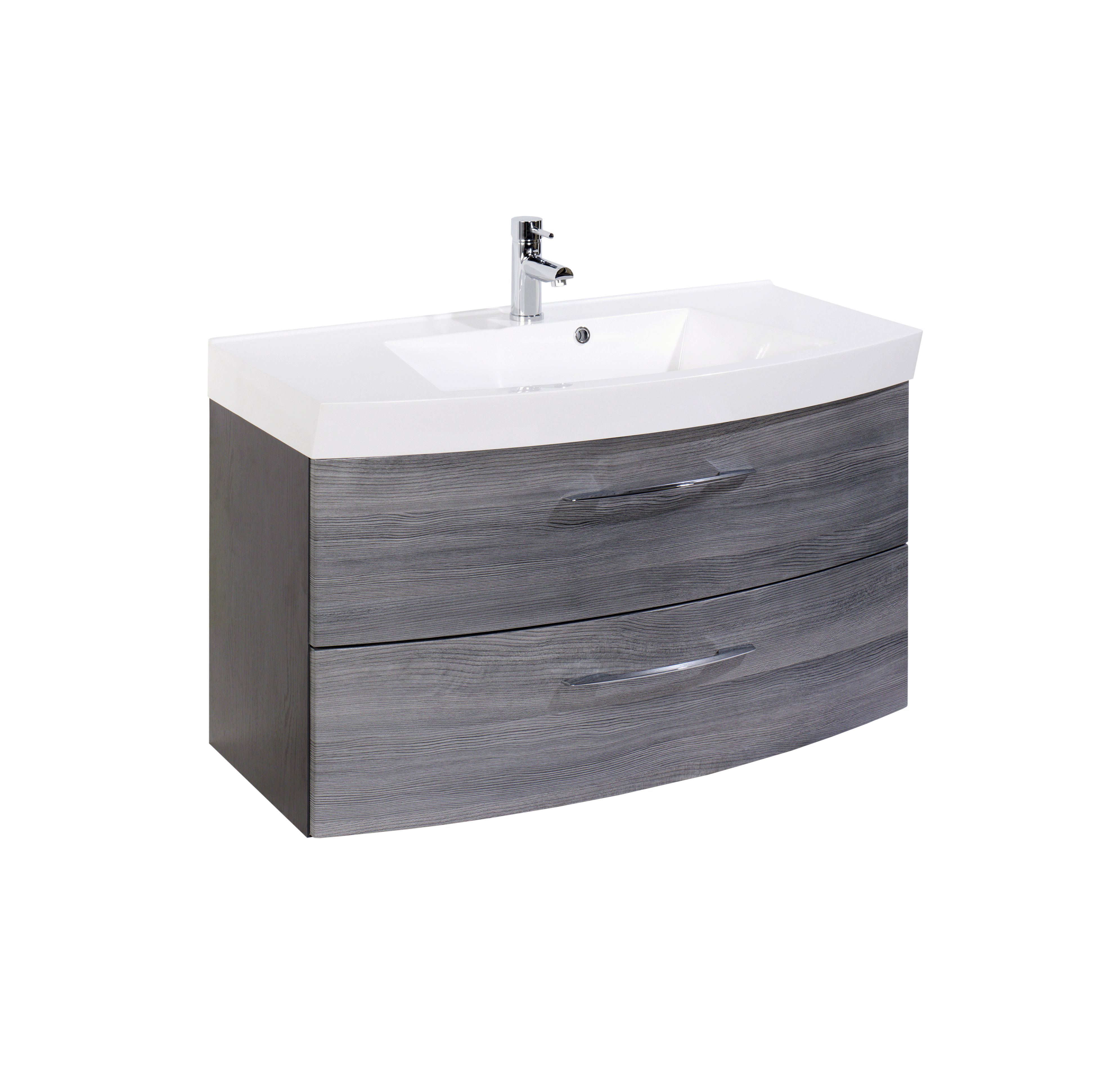 Meuble vasque Florent courbé 100cm 2 tiroirs - graphite/chêne gris - Image 4