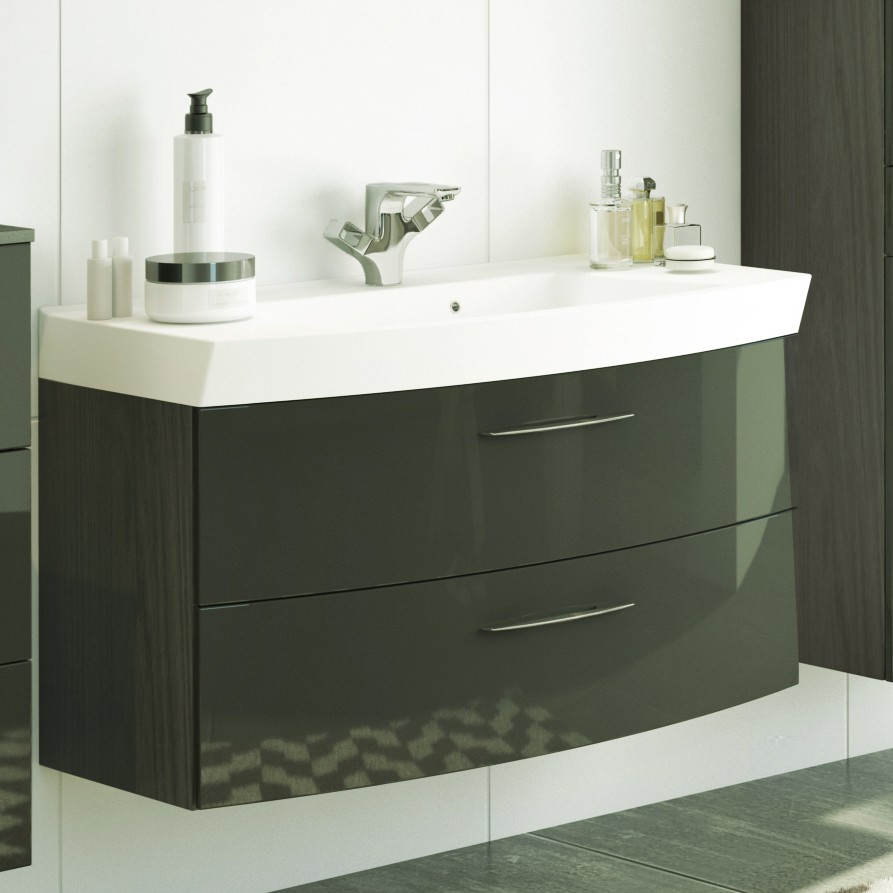 Meuble vasque Florent courbé 100cm 2 tiroirs - graphite/gris brillant