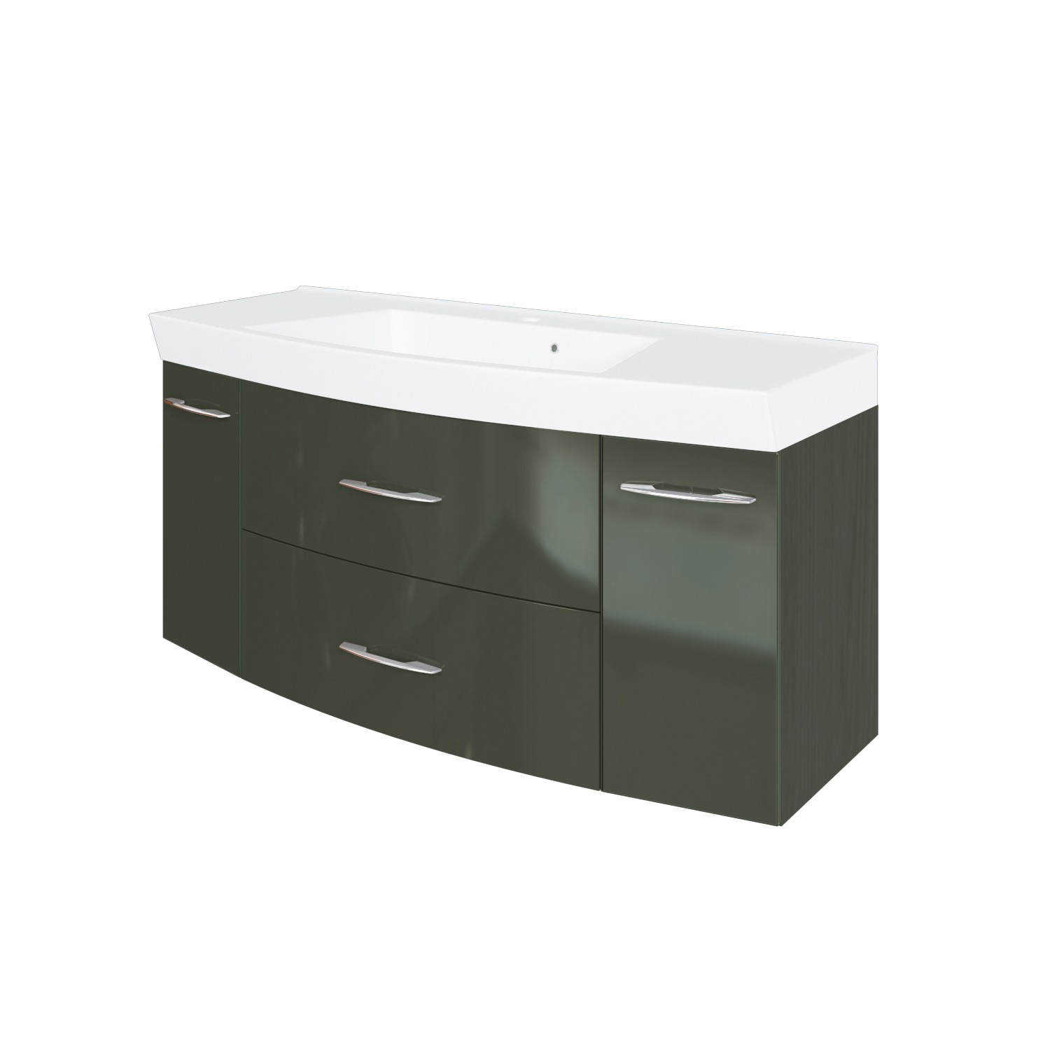 Meuble vasque Florent courbé 120cm 2 tiroirs & 2 portes - graphite/gris brillant - Image 4