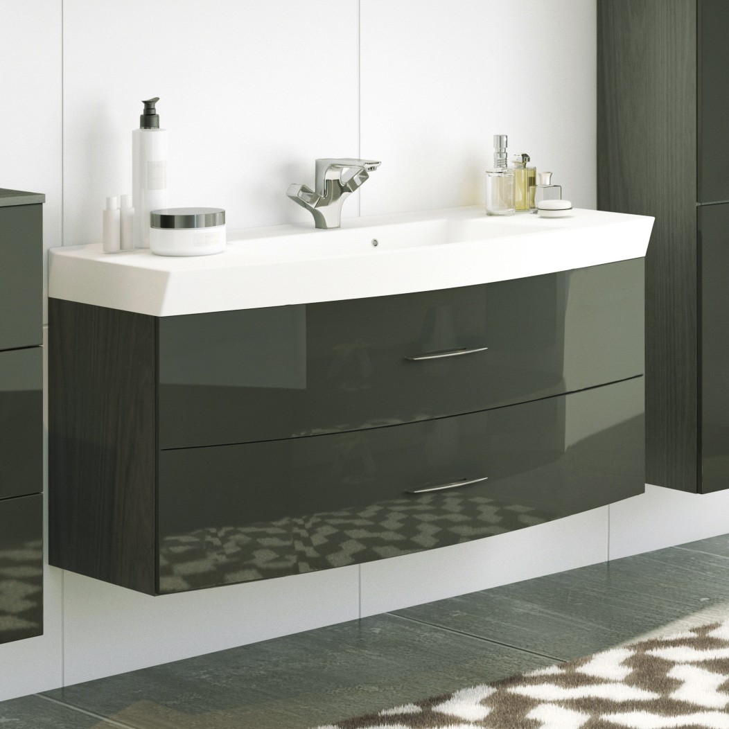 Meuble vasque Florent courbé 120cm 2 tiroirs - graphite/gris brillant