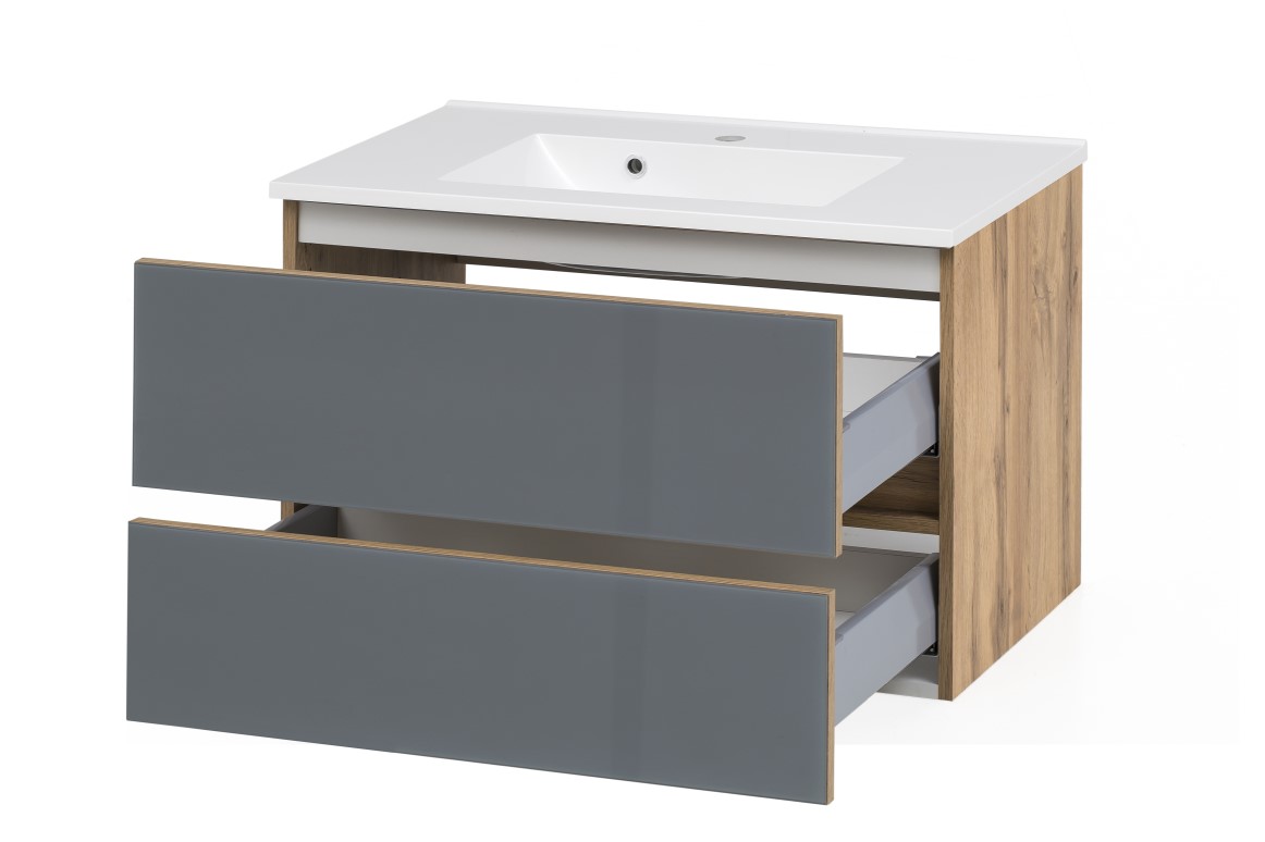 Meuble vasque Helina 80cm avec 2 tiroirs - chêne/gris - Image 3