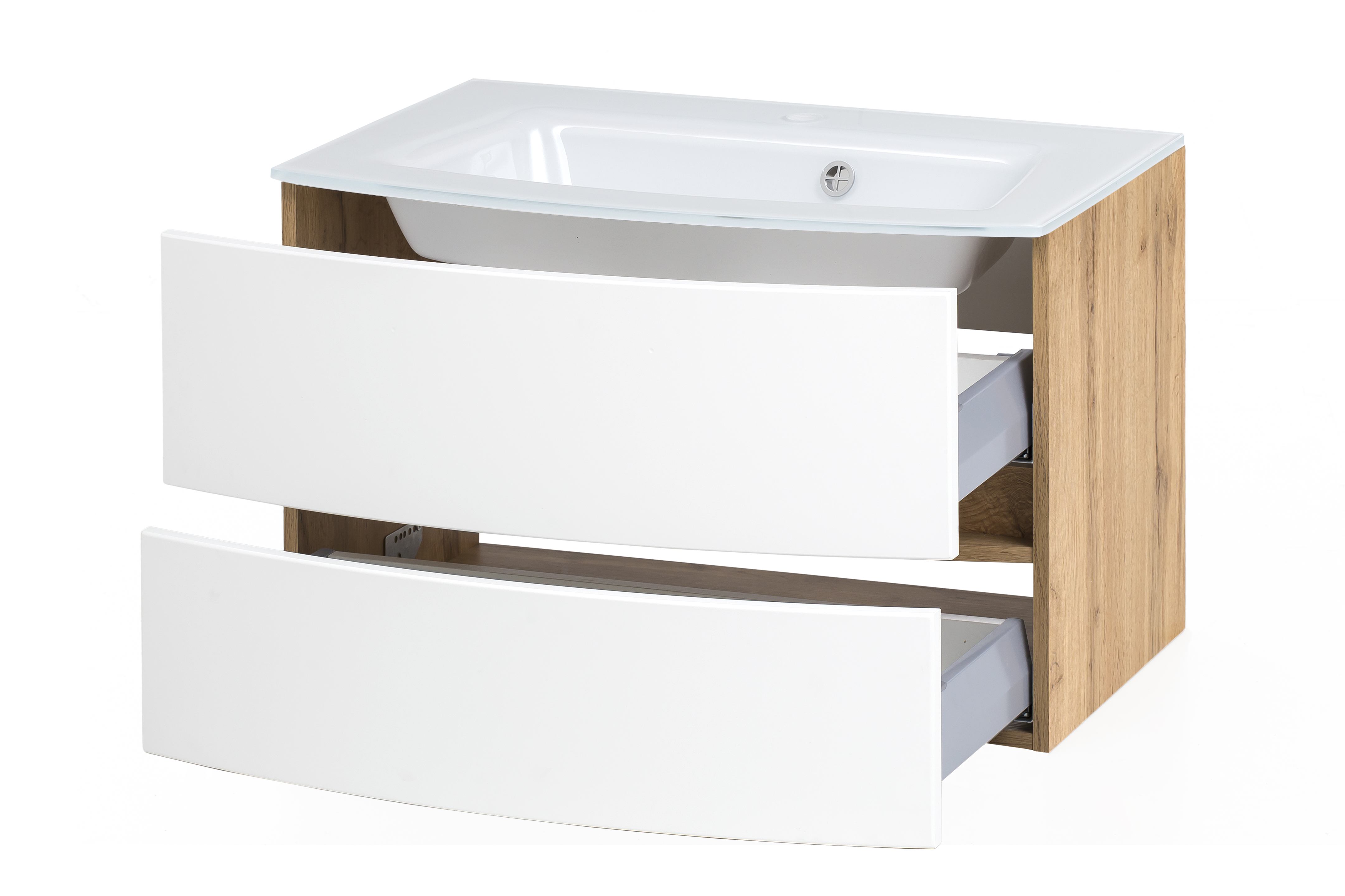 Meuble vasque Kornel 80cm avec vasque blanche - chêne/blanc mat - Image 10