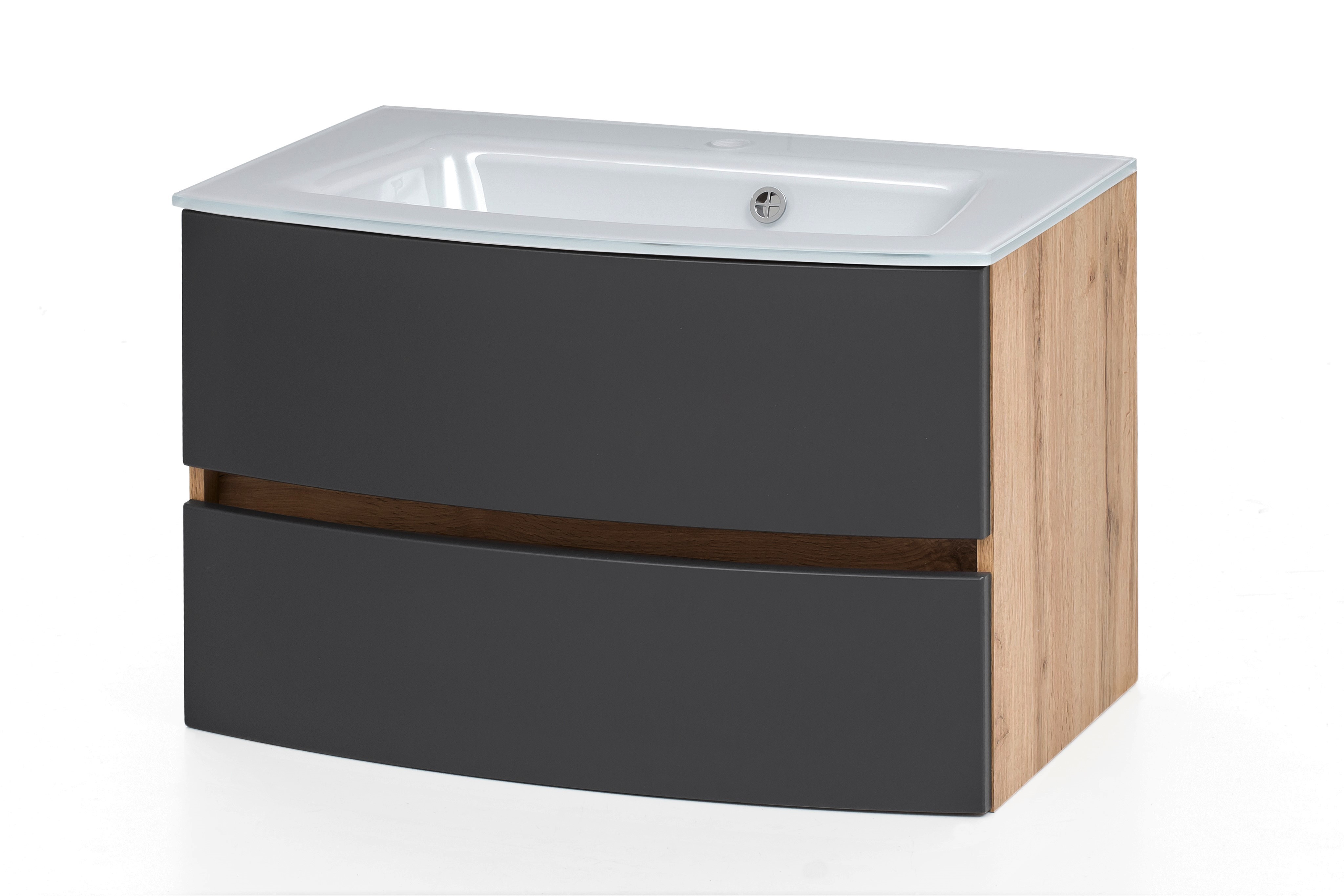 Meuble vasque Kornel 80cm avec vasque blanche - chêne/gris mat - Image 11