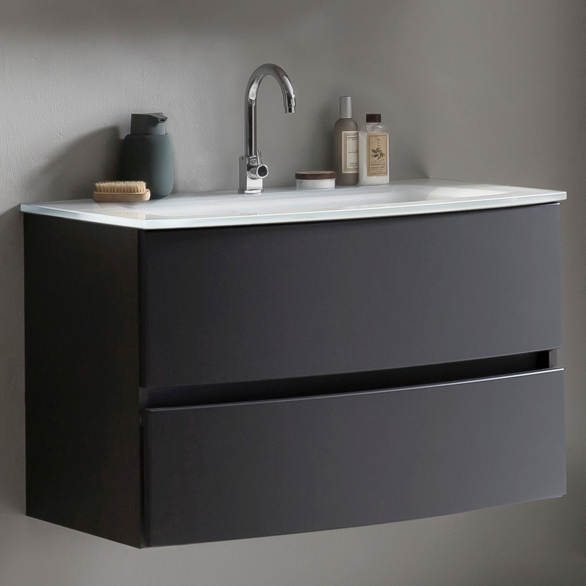 Meuble vasque Kornel 80cm avec vasque blanche - gris graphite