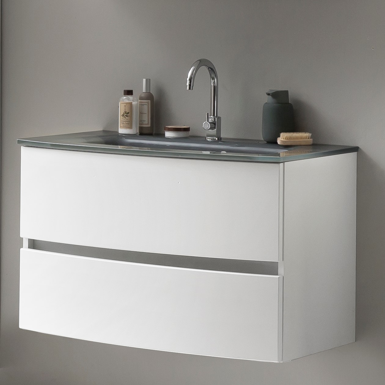Meuble vasque Kornel 80cm avec vasque grise - blanc