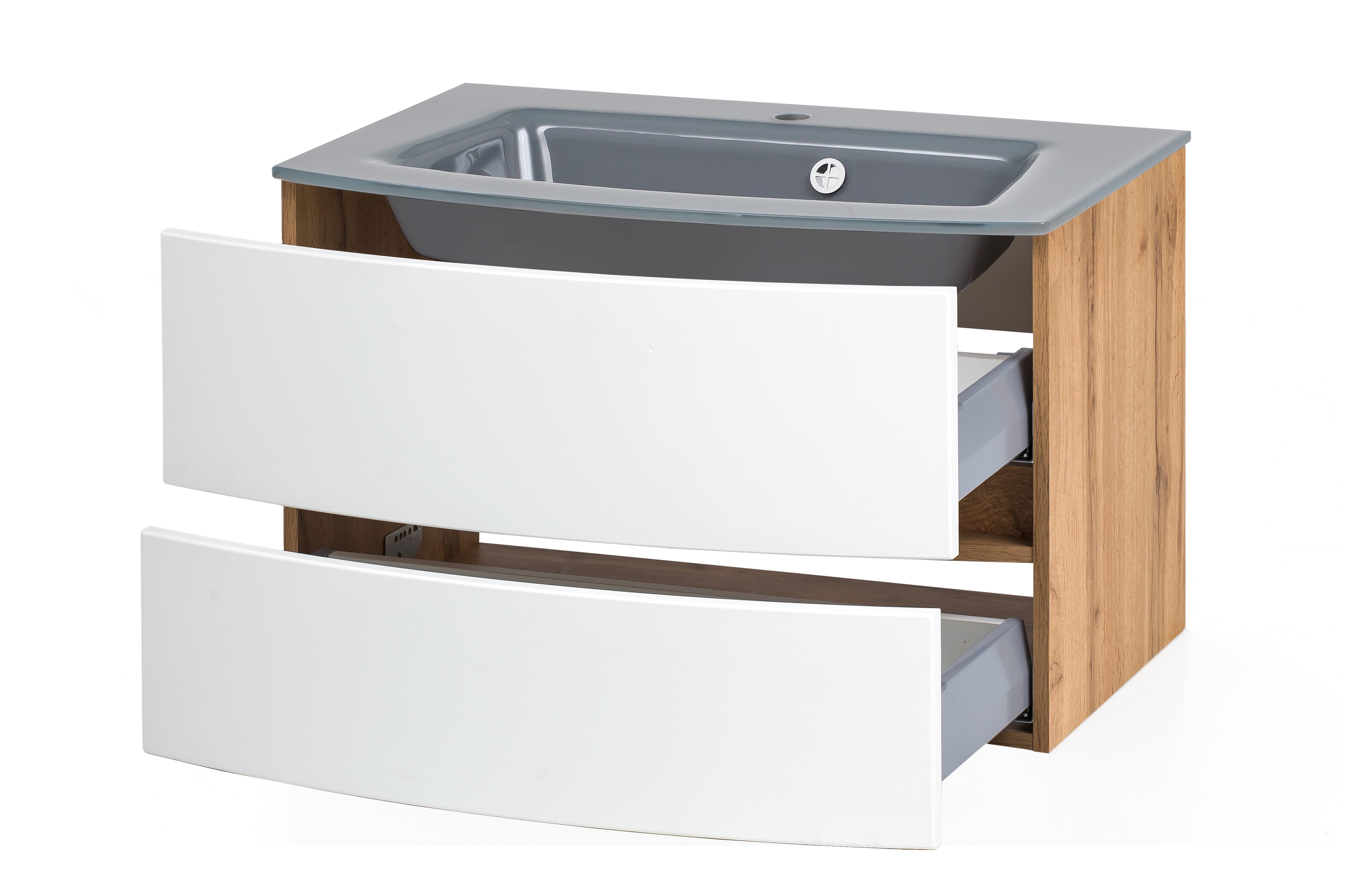 Meuble vasque Kornel 80cm avec vasque grise - chêne/blanc mat - Image 11