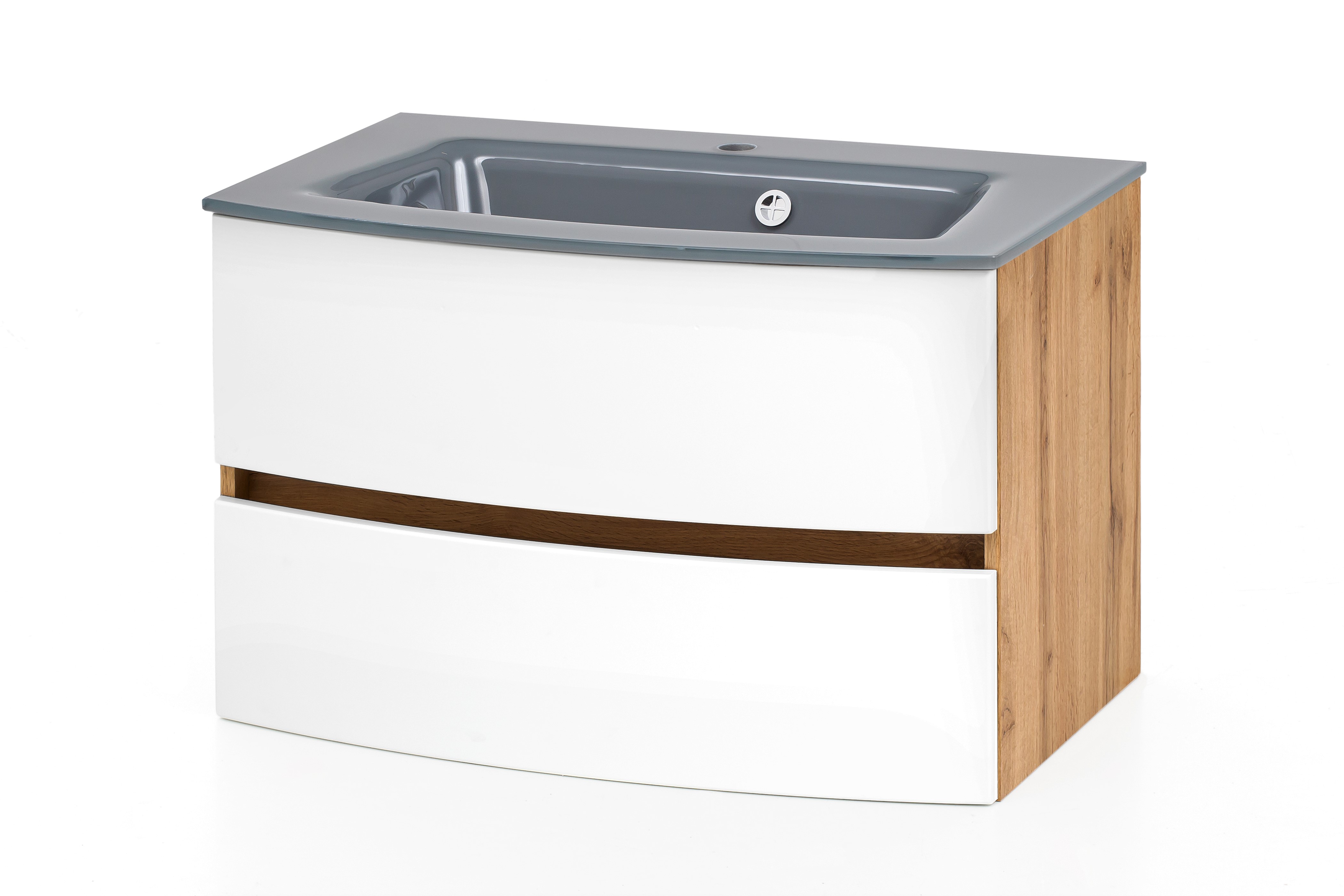 Meuble vasque Kornel 80cm avec vasque grise - chêne/blanc mat - Image 12