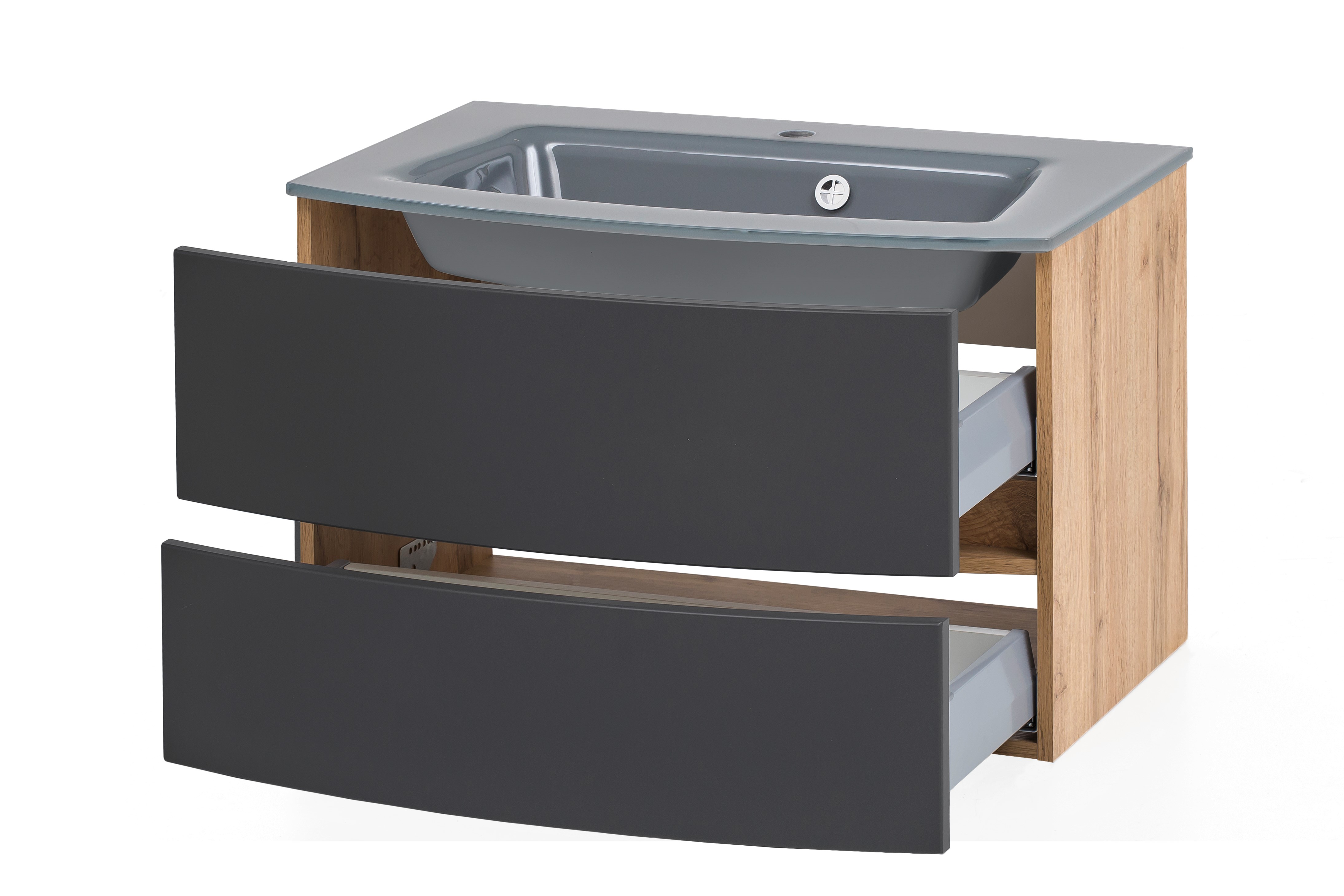 Meuble vasque Kornel 80cm avec vasque grise - chêne/gris mat - Image 8