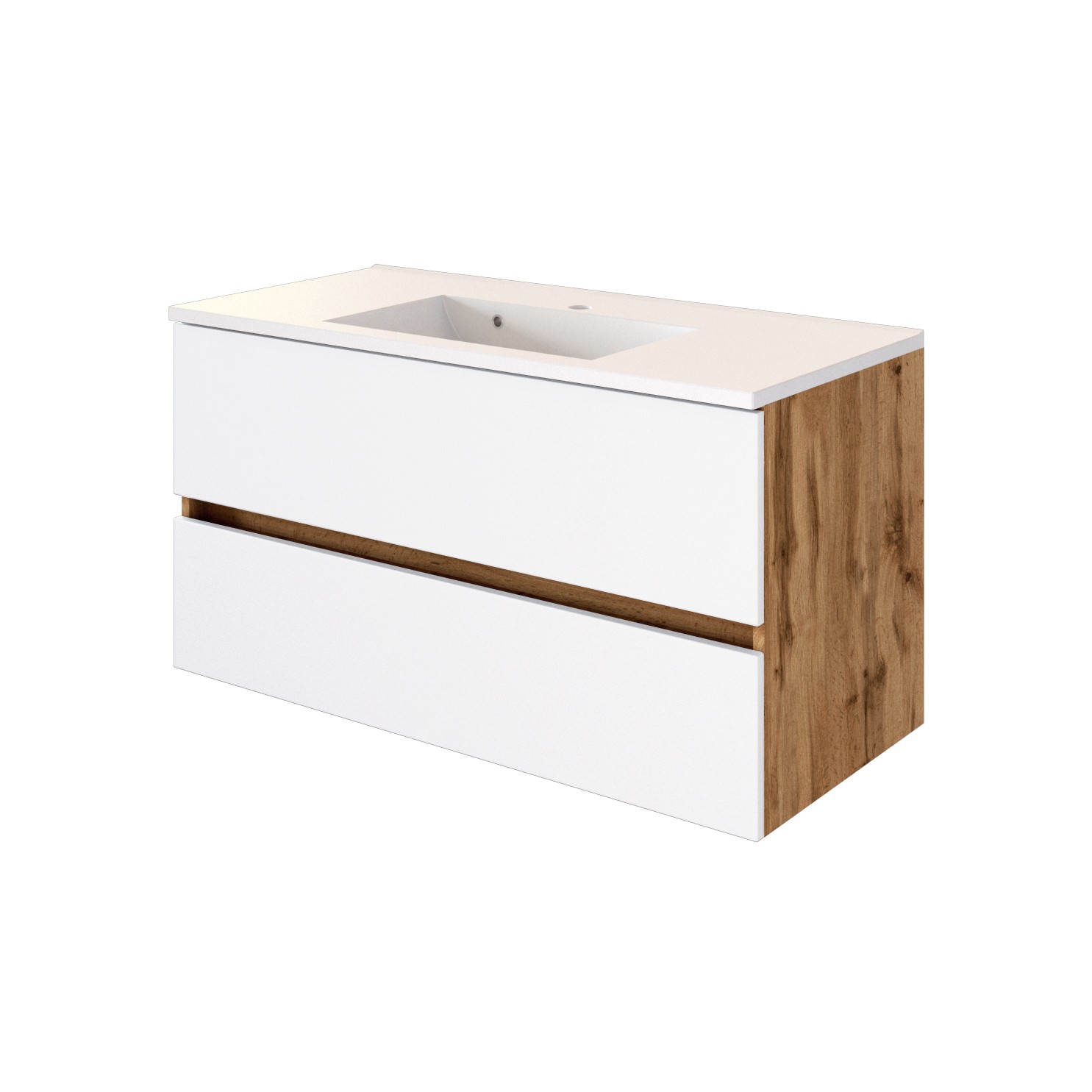 Meuble vasque Luna 100cm 2 tiroirs - chêne/blanc - Image 11