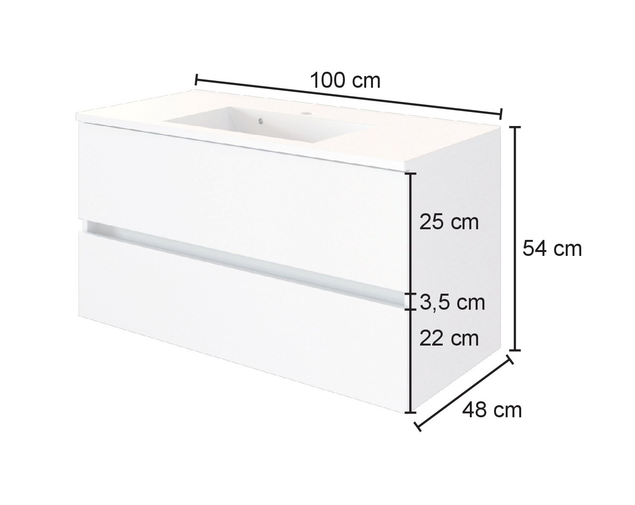 Meuble vasque Luna 100cm 2 tiroirs - chêne/blanc - Image 6