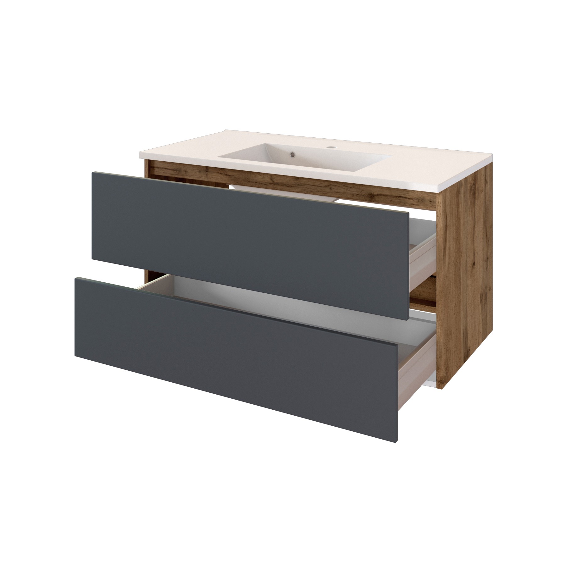 Meuble vasque Luna 100cm 2 tiroirs - chêne/gris - Image 9