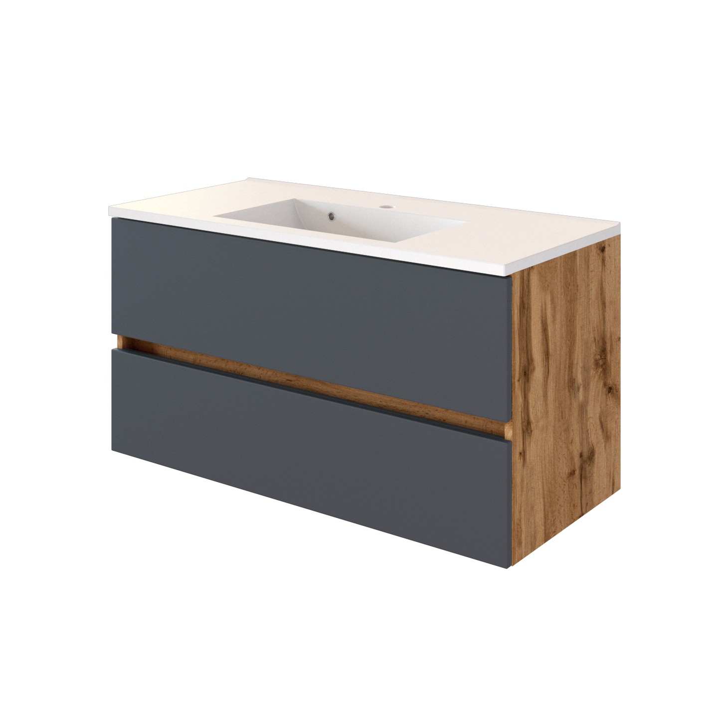 Meuble vasque Luna 100cm 2 tiroirs - chêne/gris - Image 10