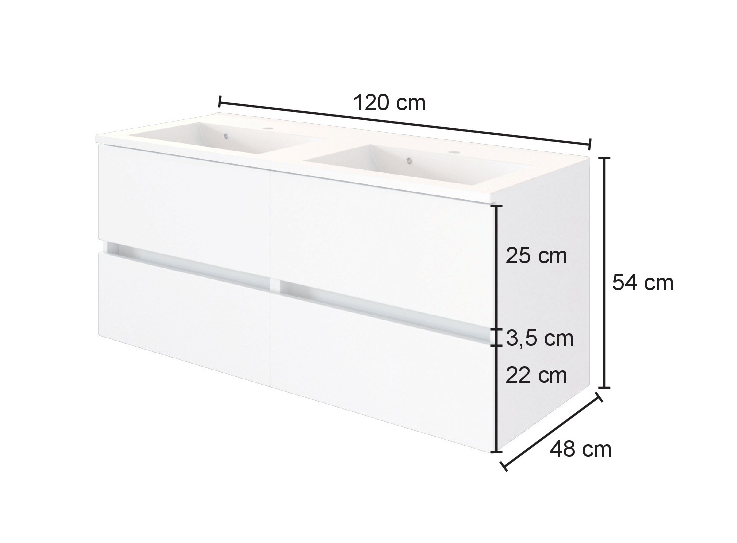 Meuble vasque Luna 120cm avec double vasque et 4 tiroirs - chêne/blanc - Image 5