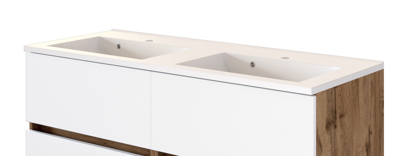 Meuble vasque Luna 120cm avec double vasque et 4 tiroirs - chêne/blanc - Image 8