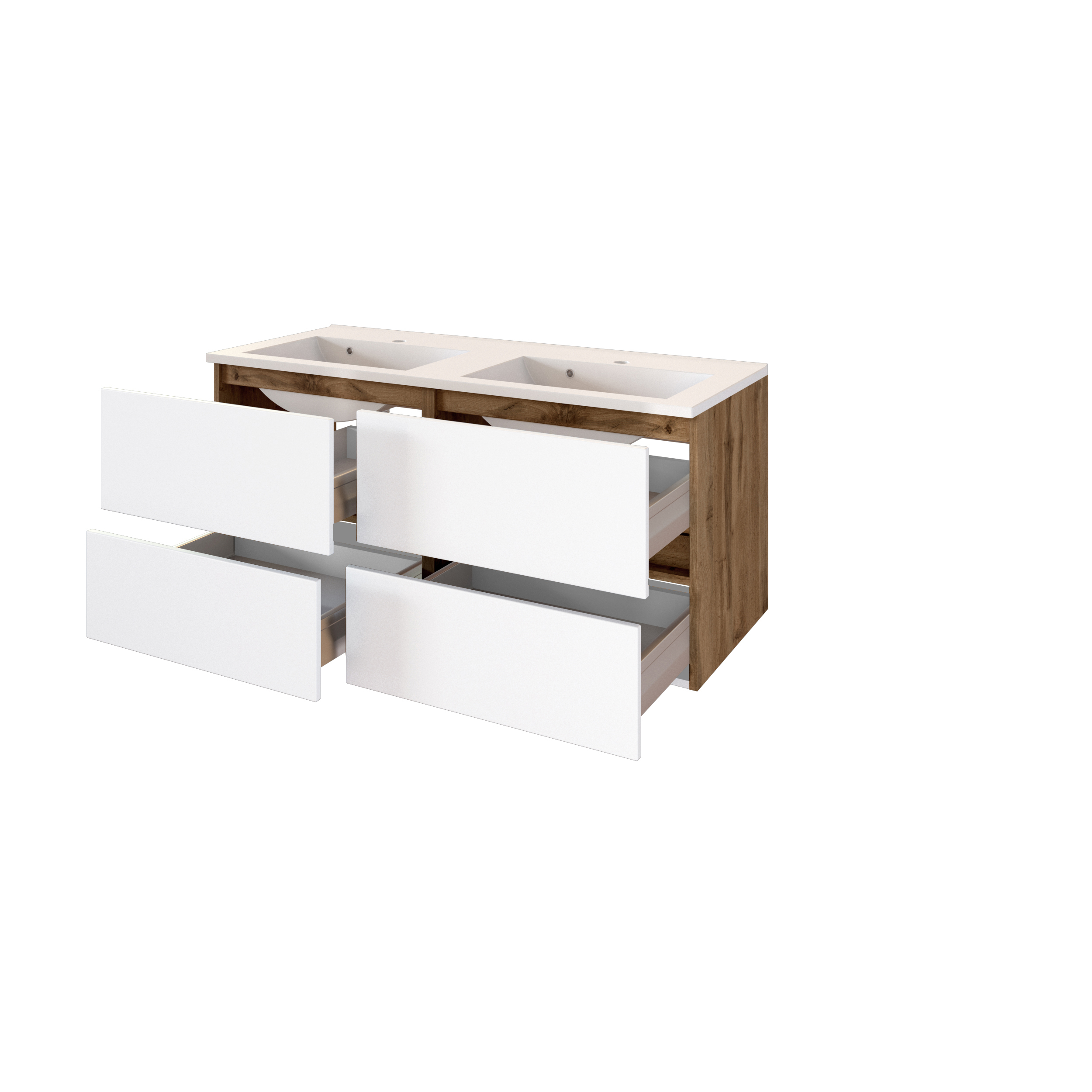 Meuble vasque Luna 120cm avec double vasque et 4 tiroirs - chêne/blanc - Image 9