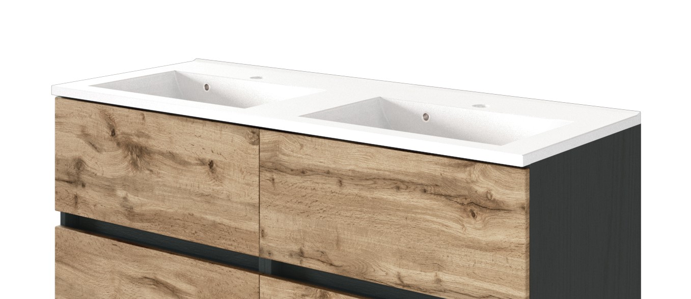 Meuble vasque Luna 120cm avec double vasque et 4 tiroirs - graphite/chêne - Image 8