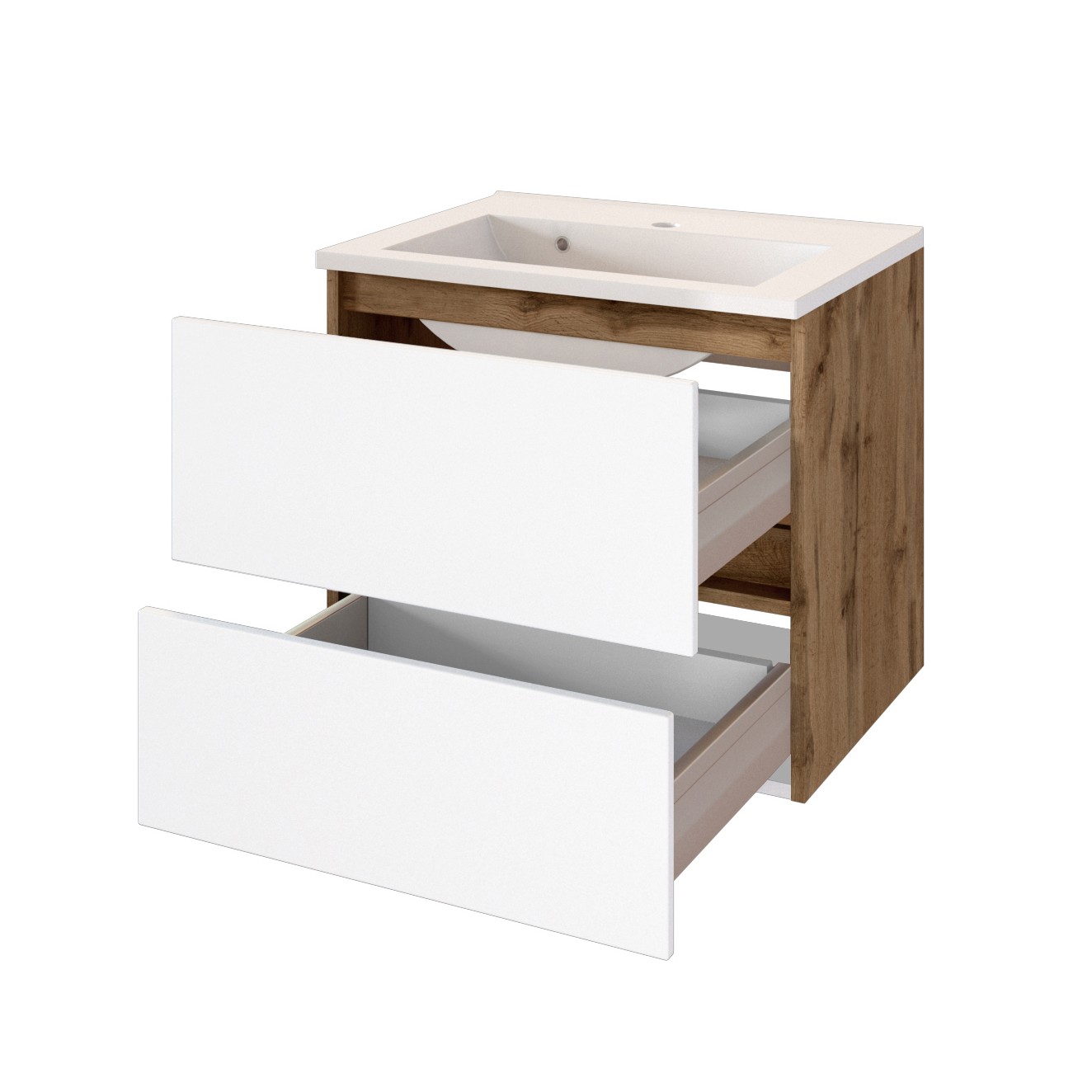 Meuble vasque Luna 60cm 2 tiroirs - chêne/blanc - Image 10