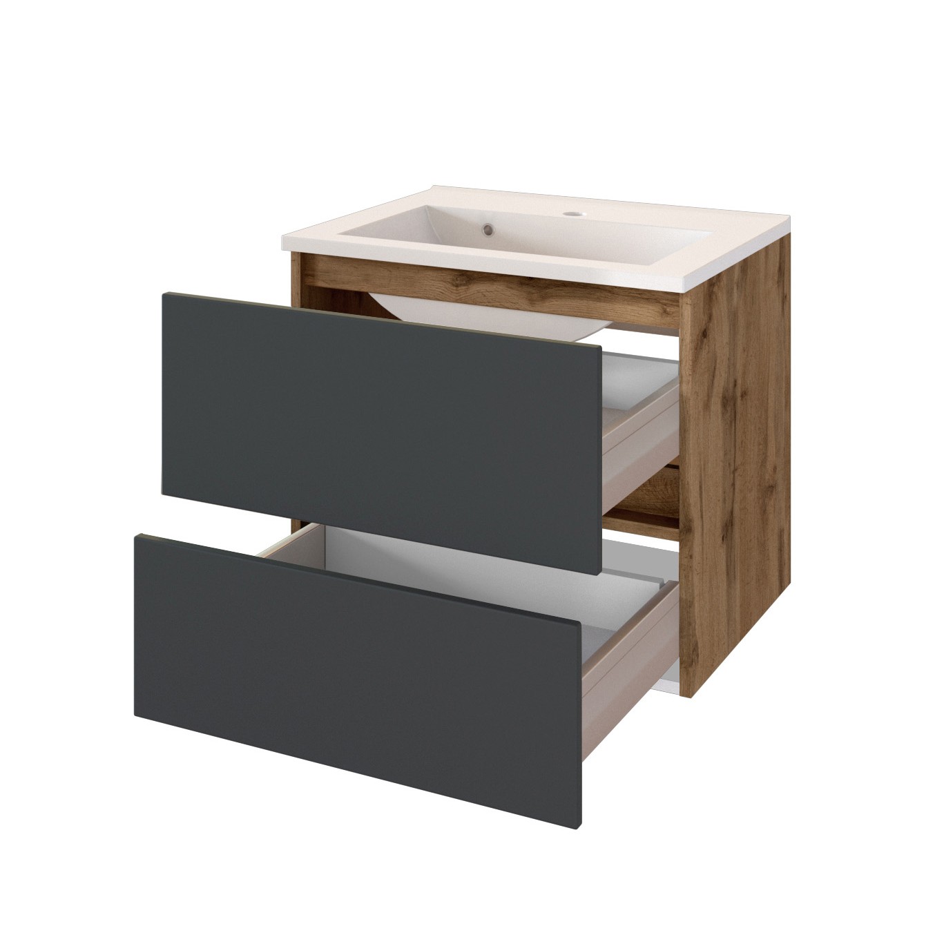 Meuble vasque Luna 60cm 2 tiroirs - chêne/gris - Image 8