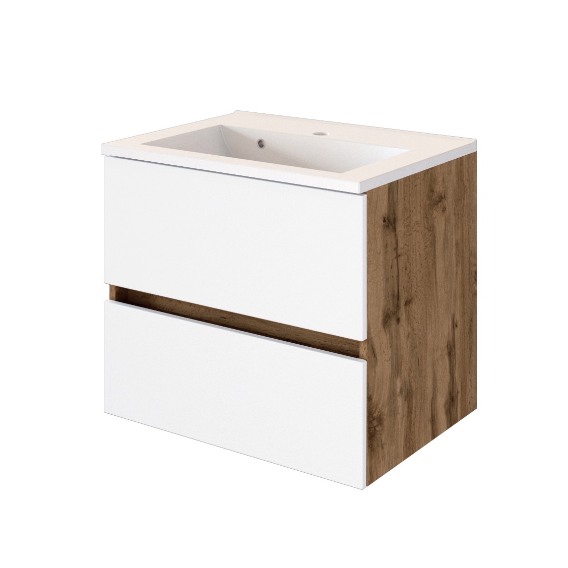 Meuble vasque Luna 60cm 2 tiroirs - chêne/blanc