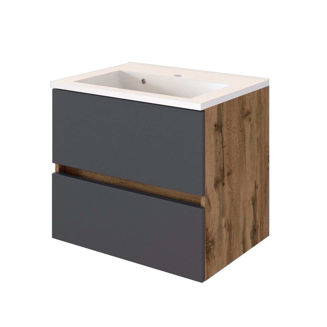 Meuble vasque Luna 60cm 2 tiroirs - chêne/gris