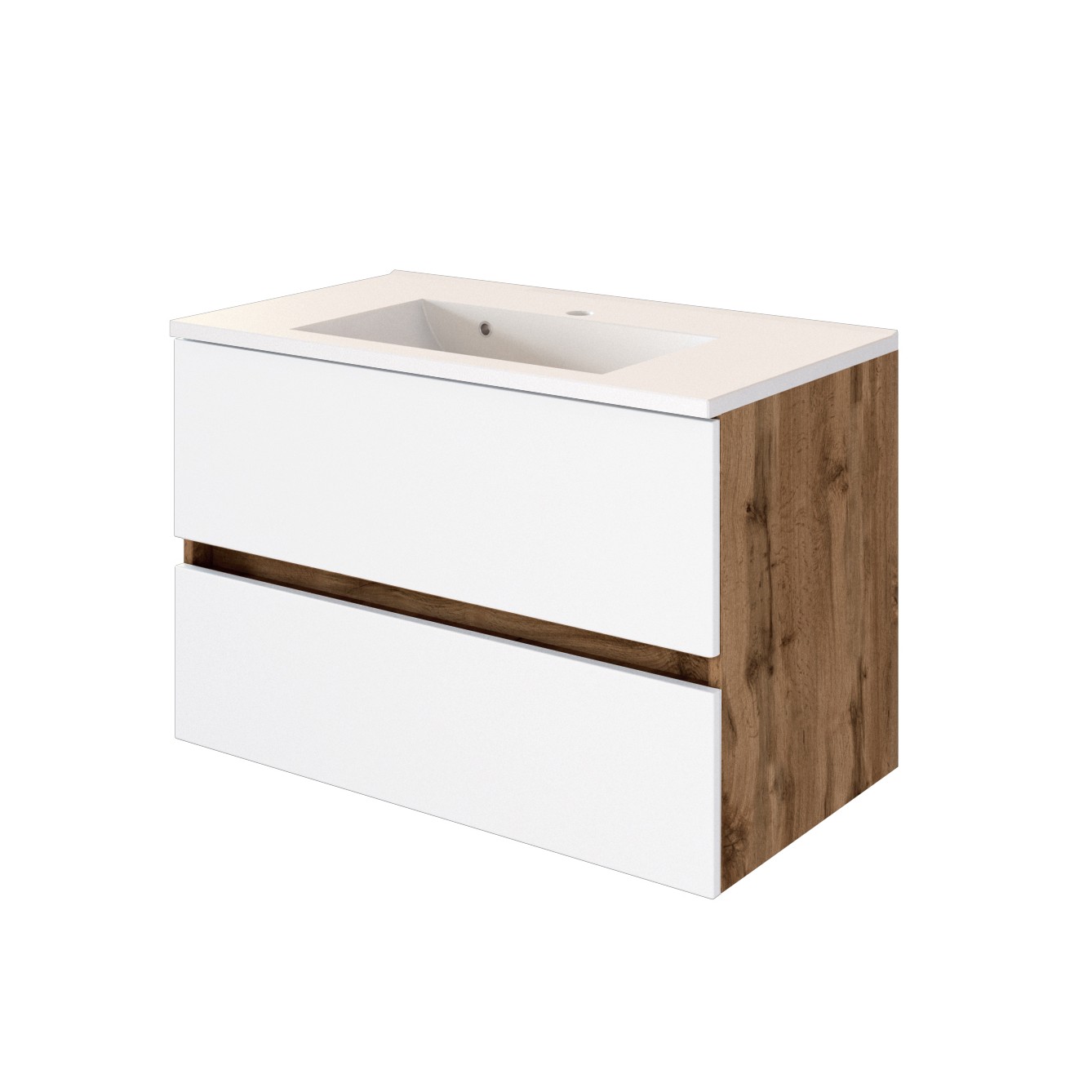 Meuble vasque Luna 80cm 2 tiroirs - chêne/blanc - Image 11