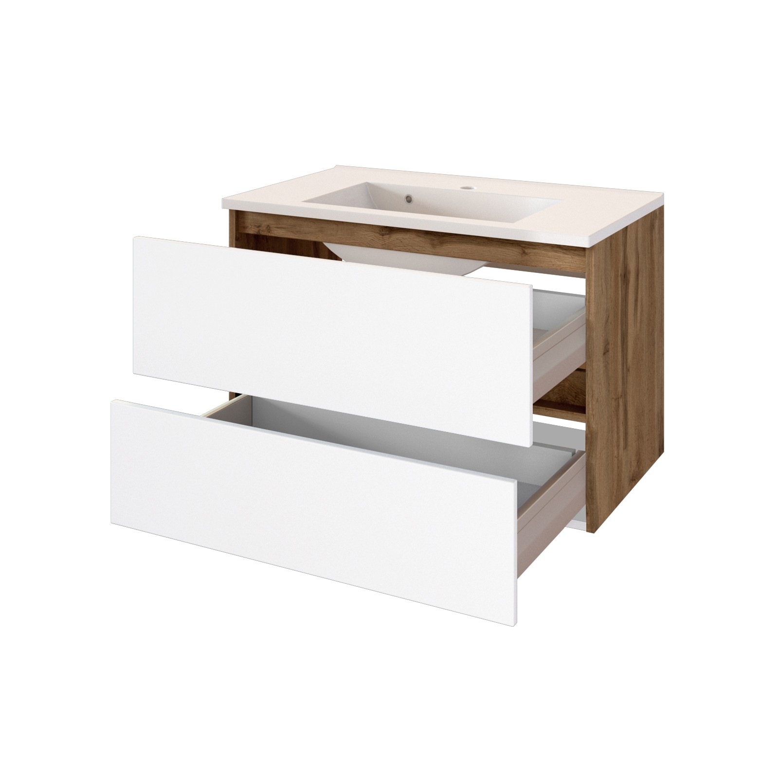Meuble vasque Luna 80cm 2 tiroirs - chêne/blanc - Image 10