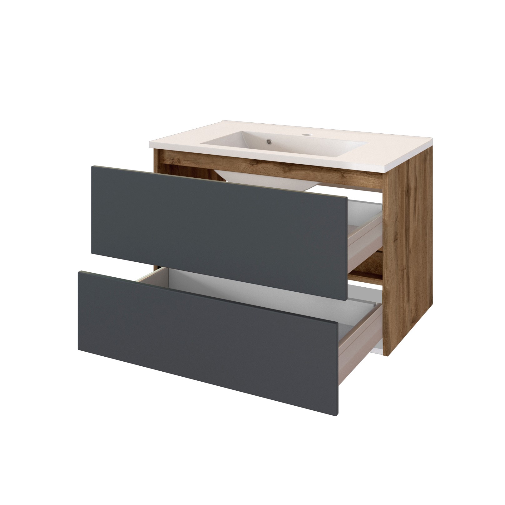 Meuble vasque Luna 80cm 2 tiroirs - chêne/gris - Image 9