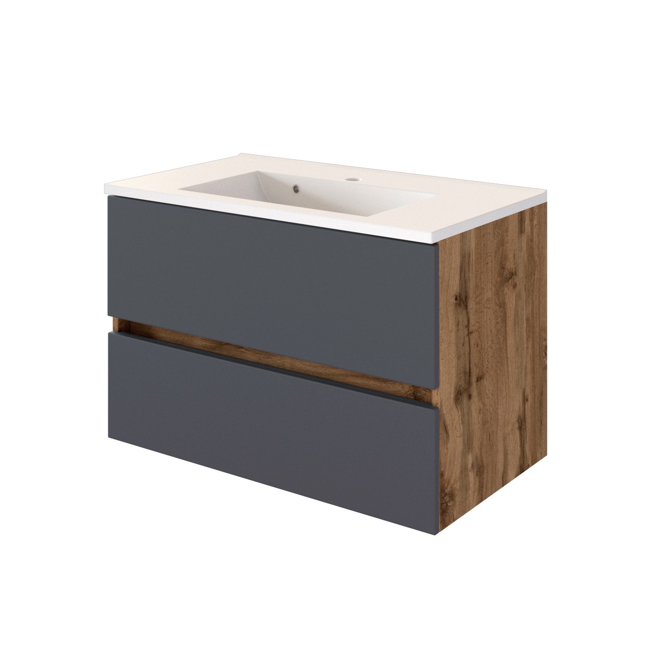 Meuble vasque Luna 80cm 2 tiroirs - chêne/gris - Image 10