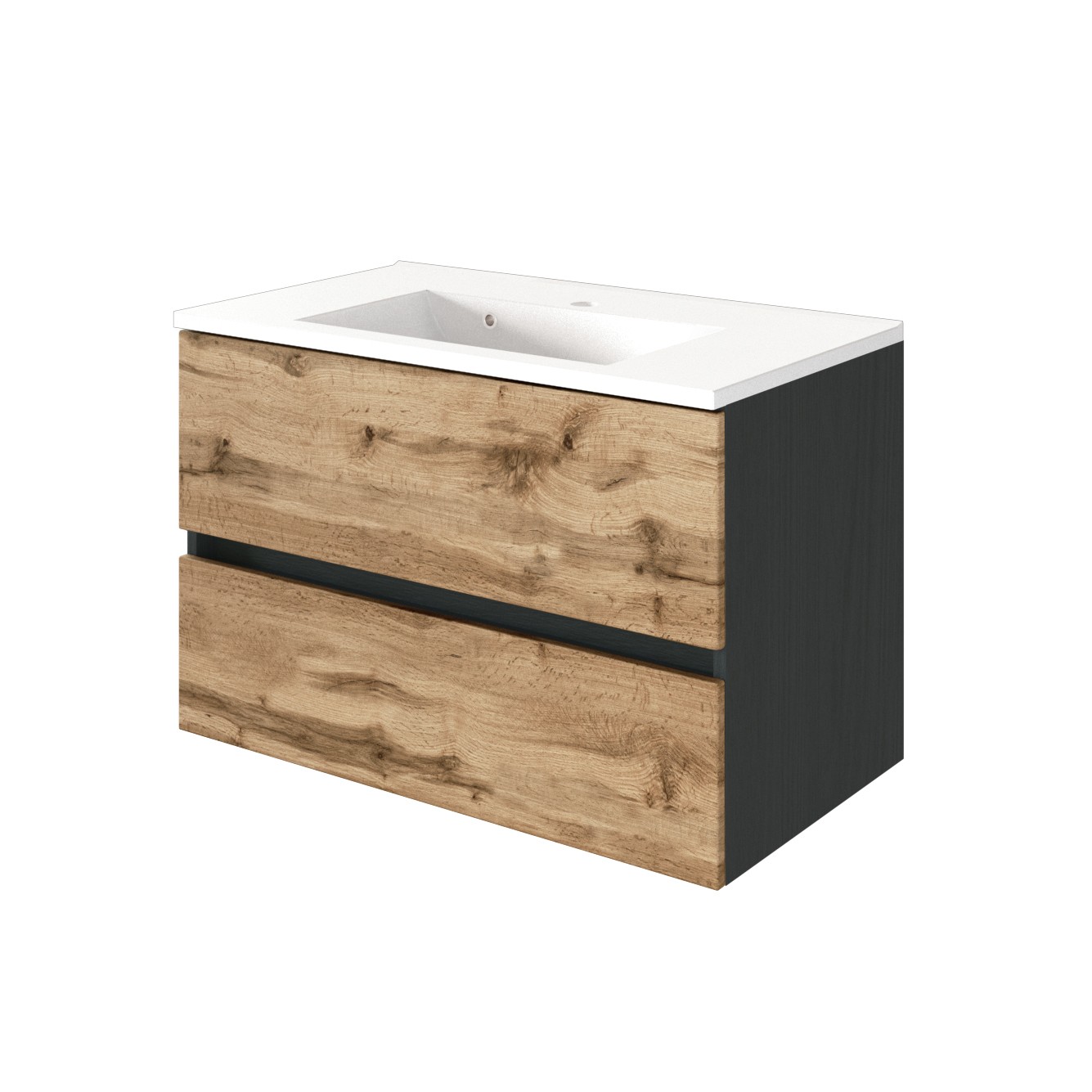 Meuble vasque Luna 80cm 2 tiroirs - graphite/chêne - Image 11