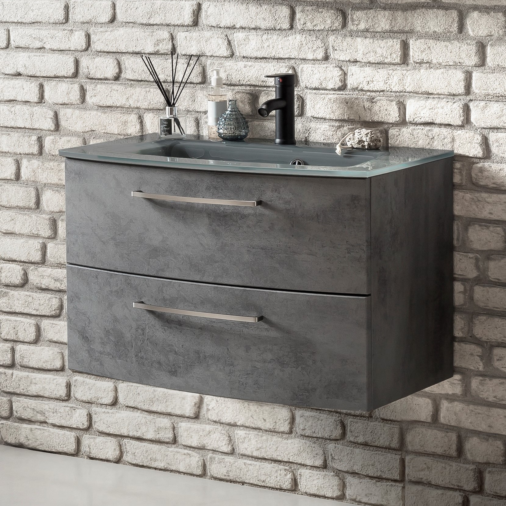 Meuble vasque Stivan 80cm avec vasque grise - béton