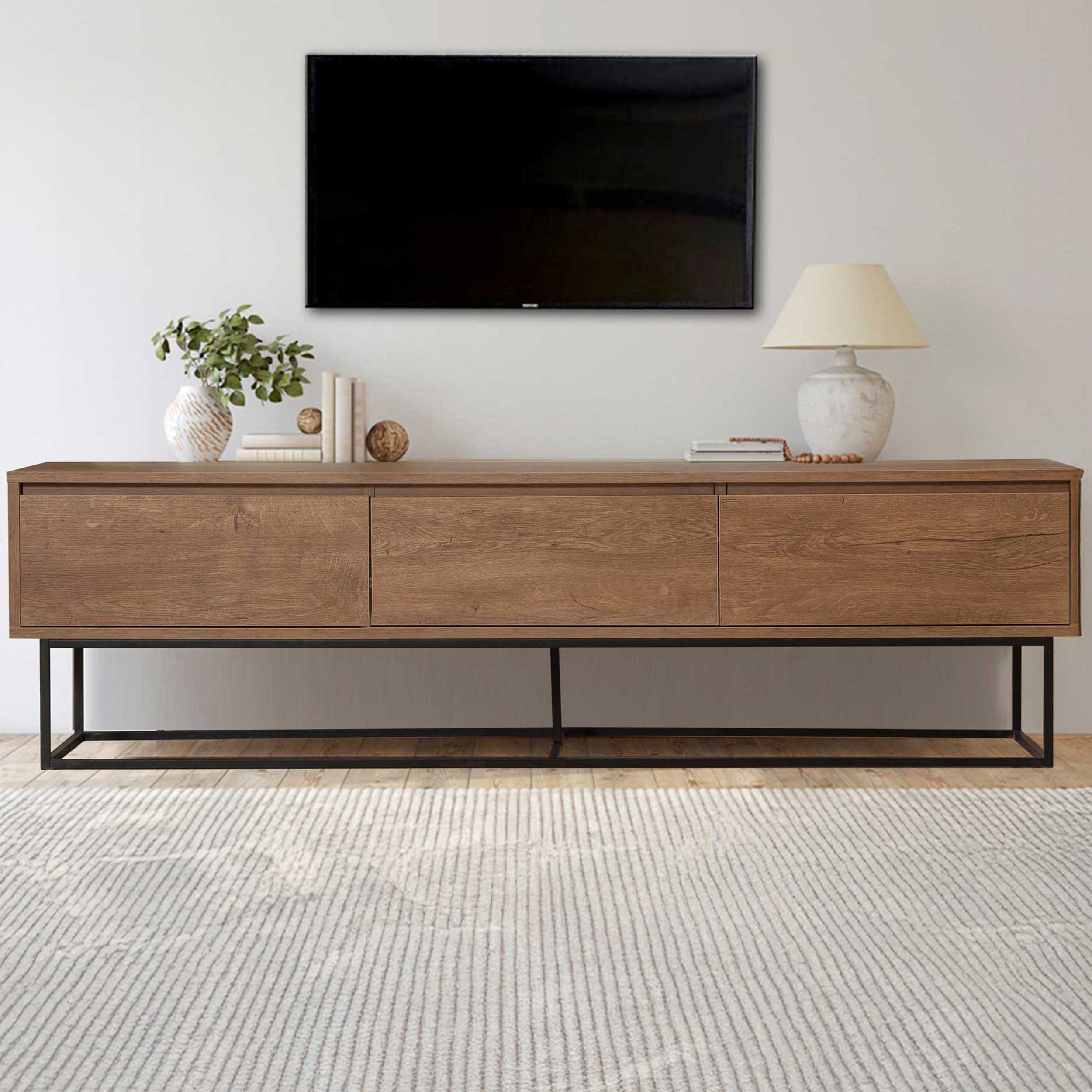 Milo 180 Meuble TV | 100 % MÉLAMINE | Noyer, Noir