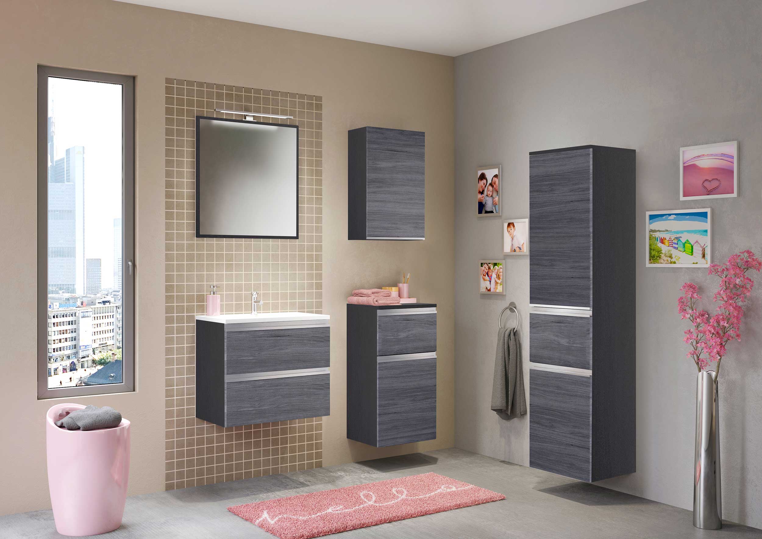 Miroir Lotuk 60cm avec éclairage - chêne gris - Image 4